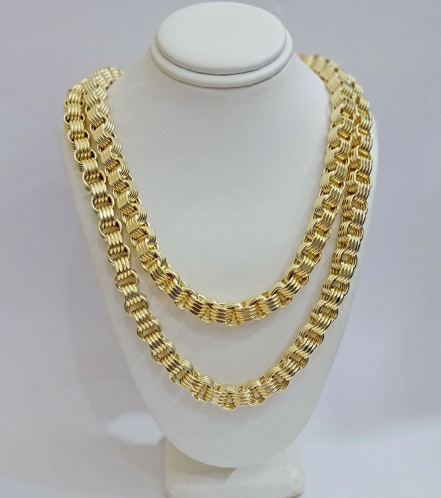 Real Box Byzantine chain necklace 7mm 10K Yellow Gold 22 Inches Men's 10KT - Image 3
