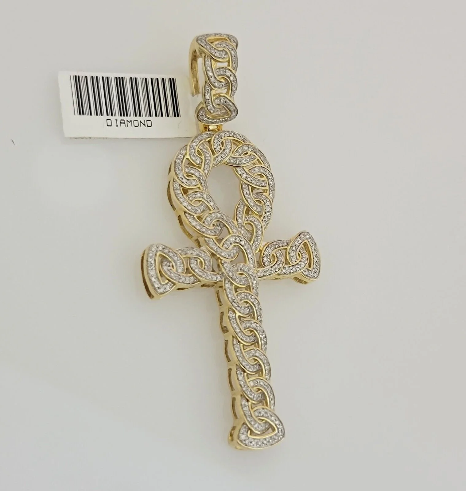 Real Diamond Ankh Cross Charm Pendant 10k Yellow Gold men's 1 CT Natural Daimond - Image 2