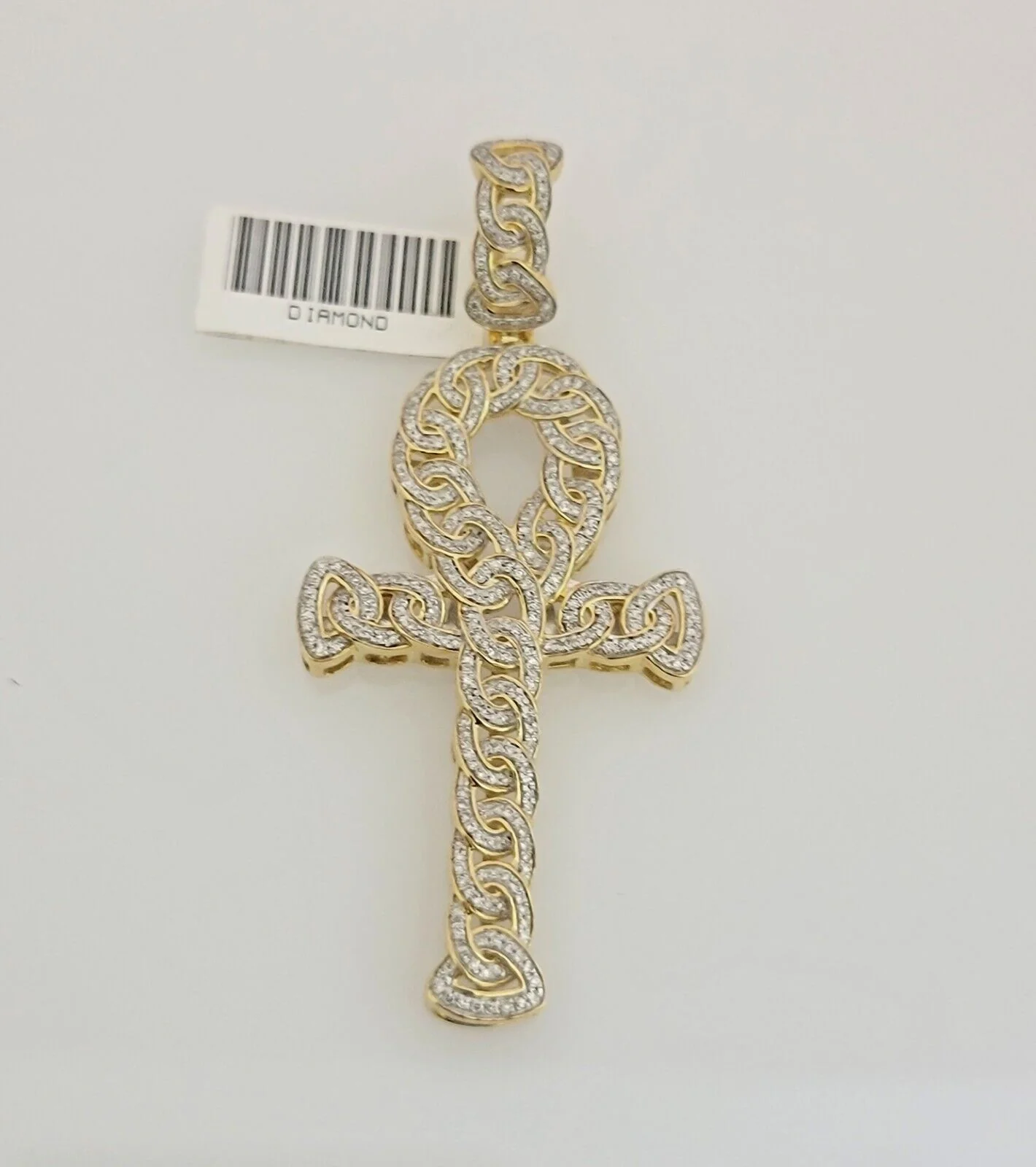 Real Diamond Ankh Cross Charm Pendant 10k Yellow Gold men's 1 CT Natural Daimond - Image 3