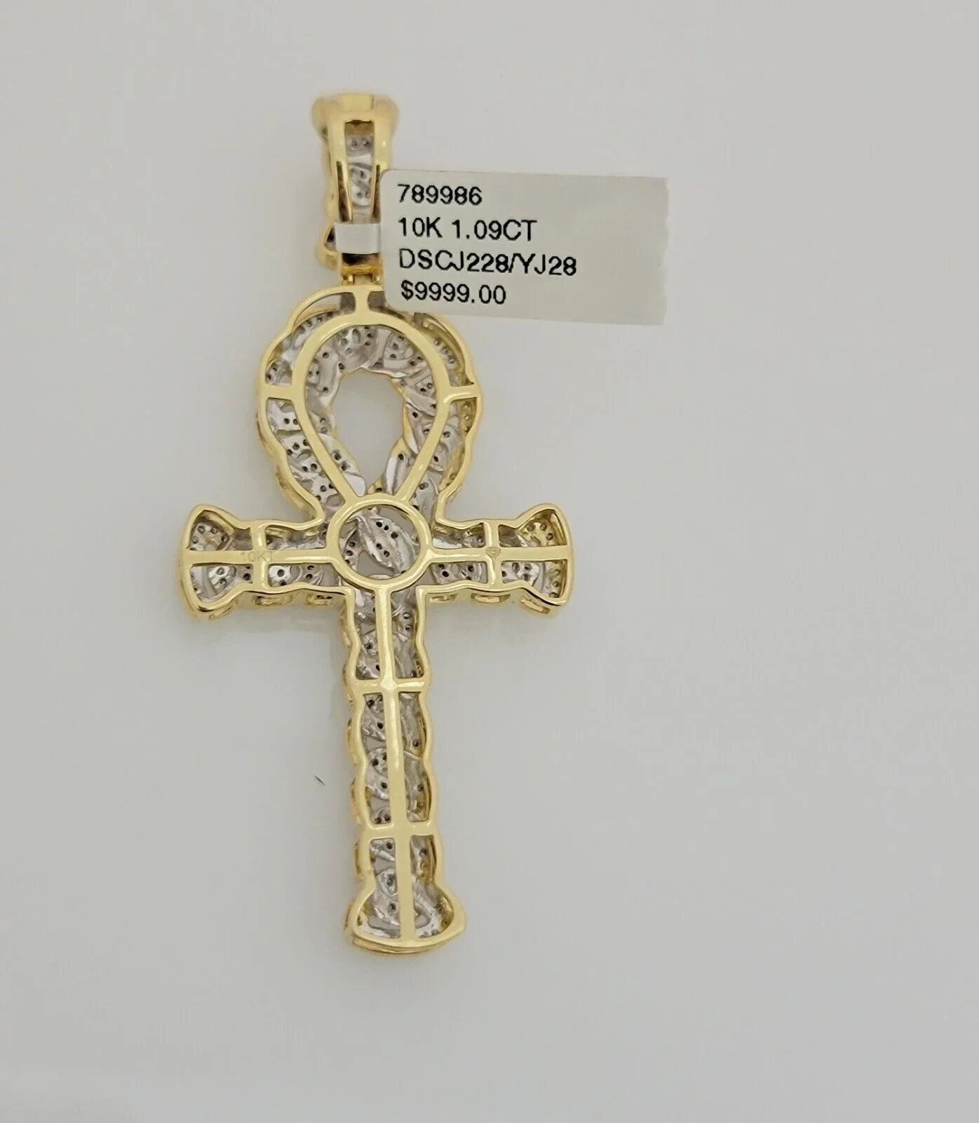 Real Diamond Ankh Cross Charm Pendant 10k Yellow Gold men's 1 CT Natural Daimond - Image 4