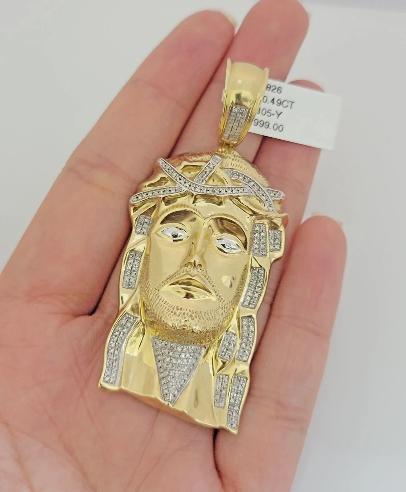 Real Diamond Charm Pendant Jesus Head 10k Yellow Gold Solid mens 1/2 CT Daimond - Image 2