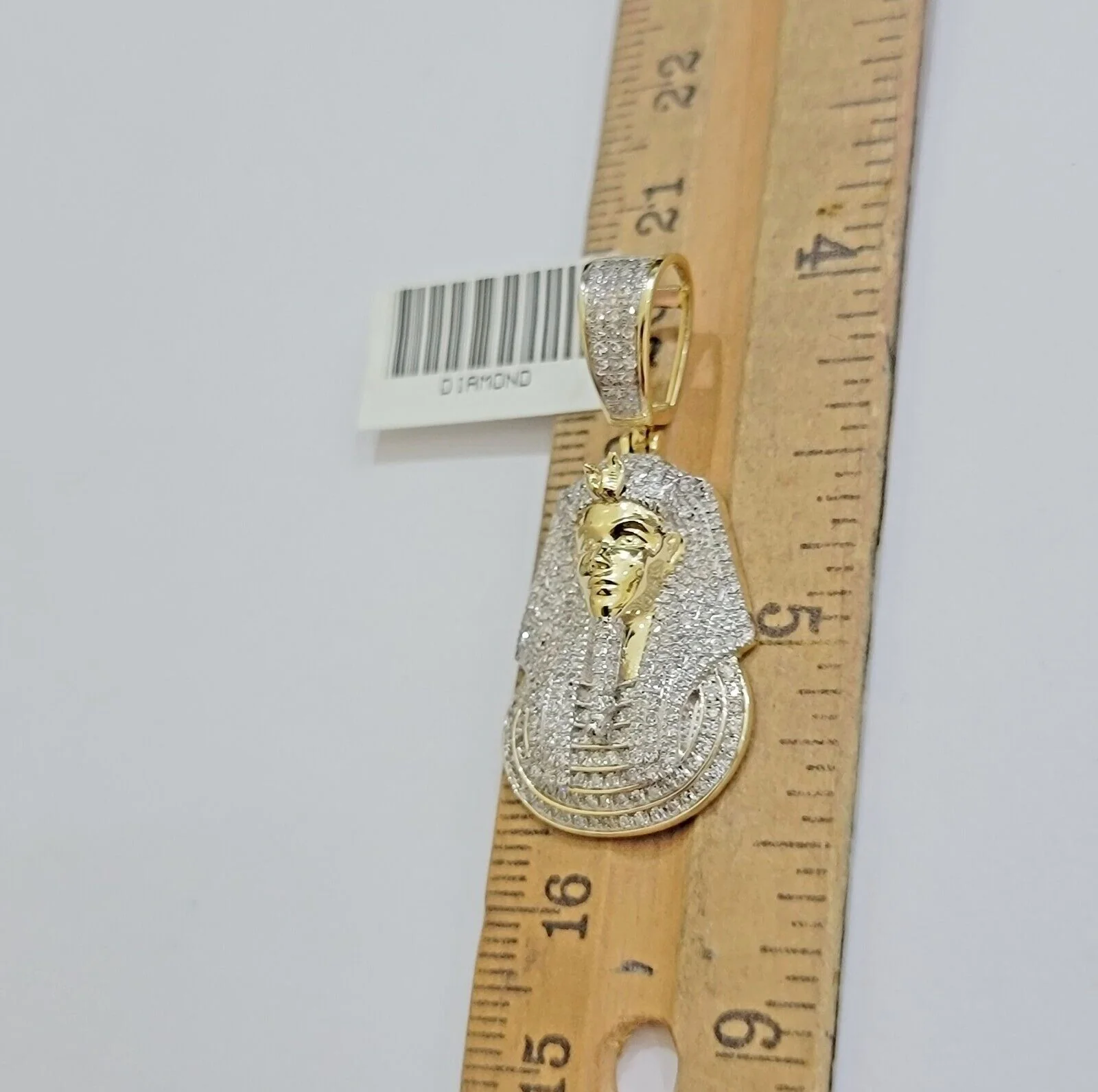 Real Diamond Charm Pendant Pharoah Head 10k Yellow Gold Solid For mens 1.5 Inch - Image 5