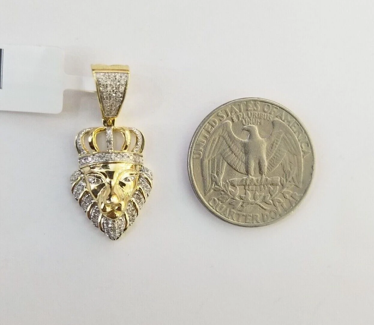 Real Diamond Pendant King Lion Head Men Crown Charm 10k Yellow Gold 1" - Image 5
