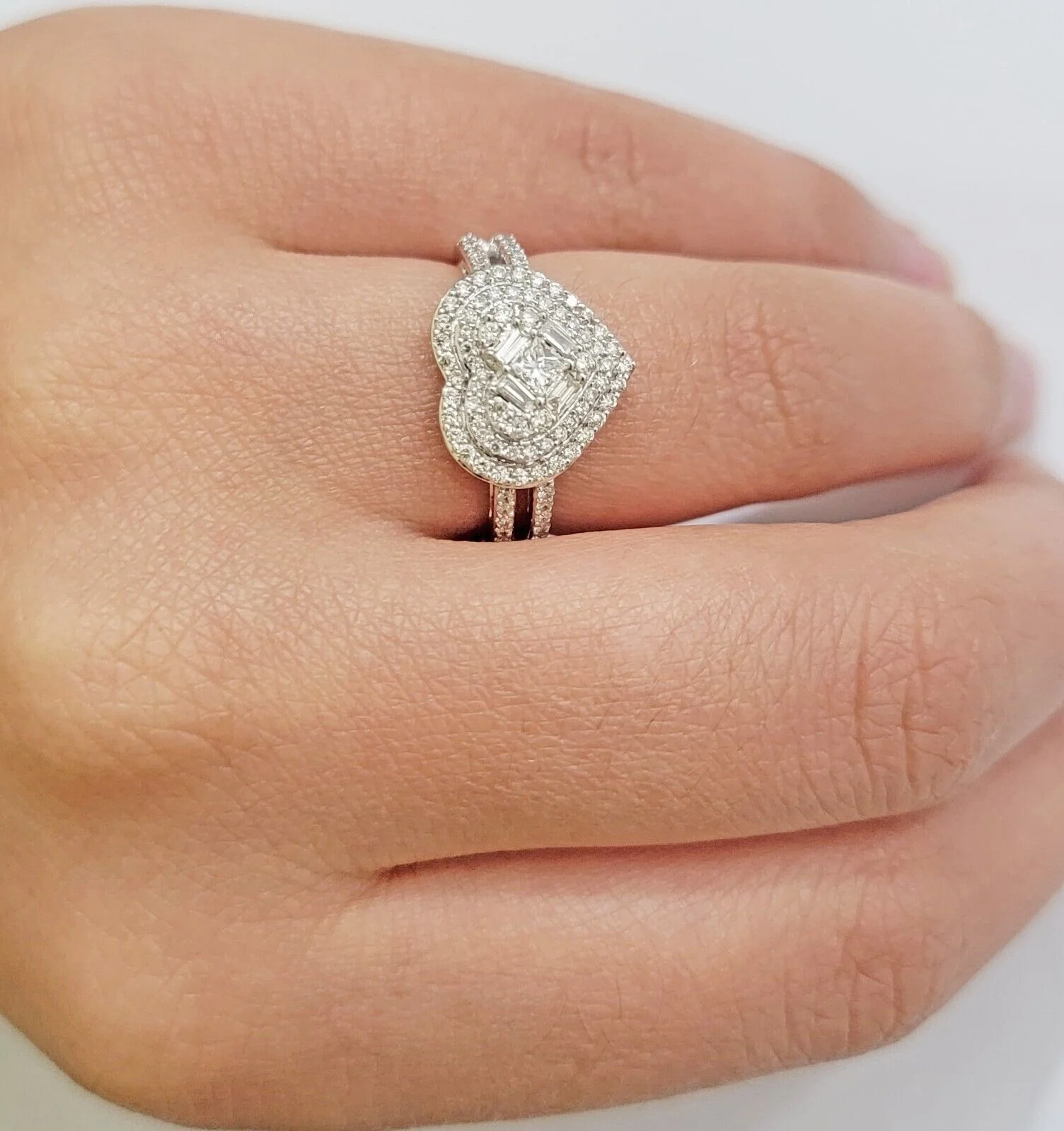 Real Diamond Ring Heart Shape 10k White Gold 0.60 Ct Natural Diamond Ladies Band - Image 3