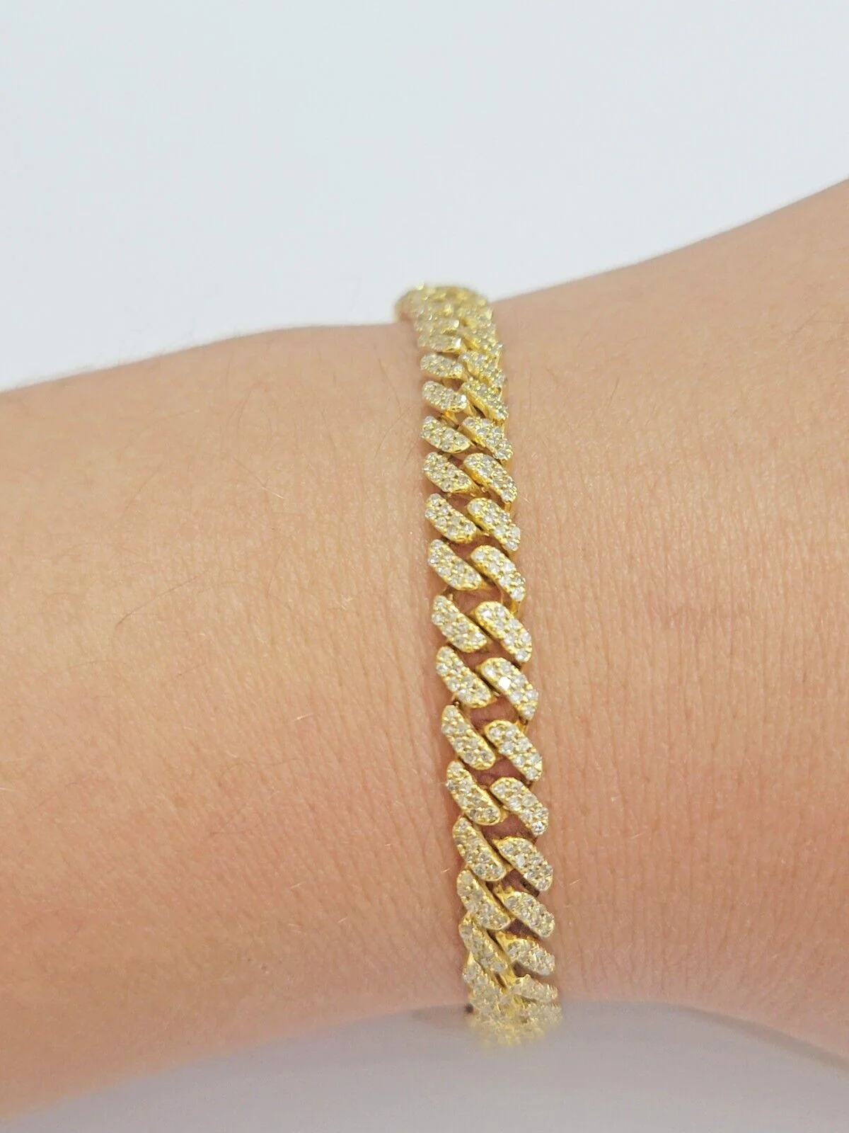 Real diamonds bracelet cuban link 10kt Yellow Gold Solid 7.5 Inch men women - Image 3