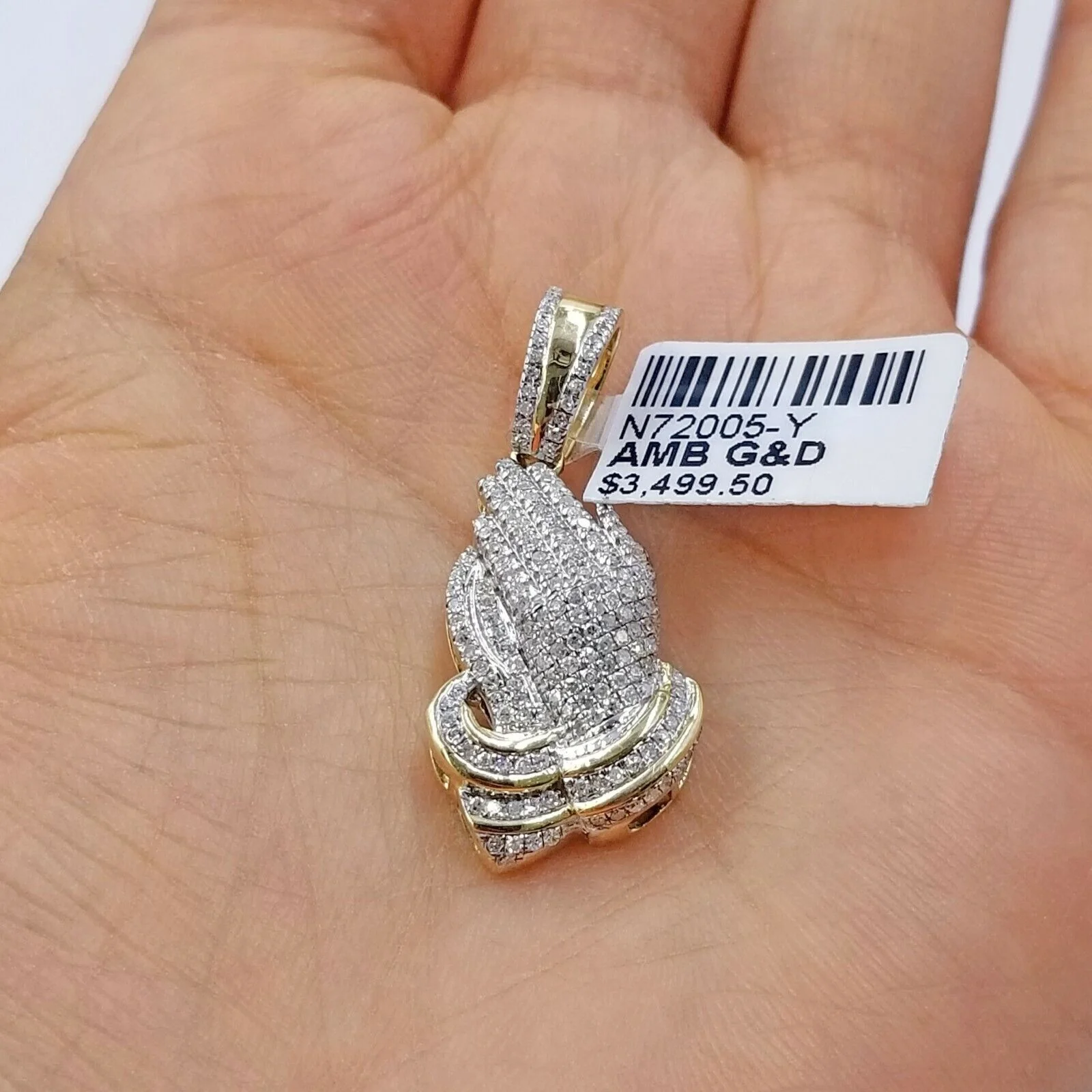 Real Diamonds Praying hand Charm Pendant 0.45CT Diamond ,10KT Real Yellow Gold - Image 2