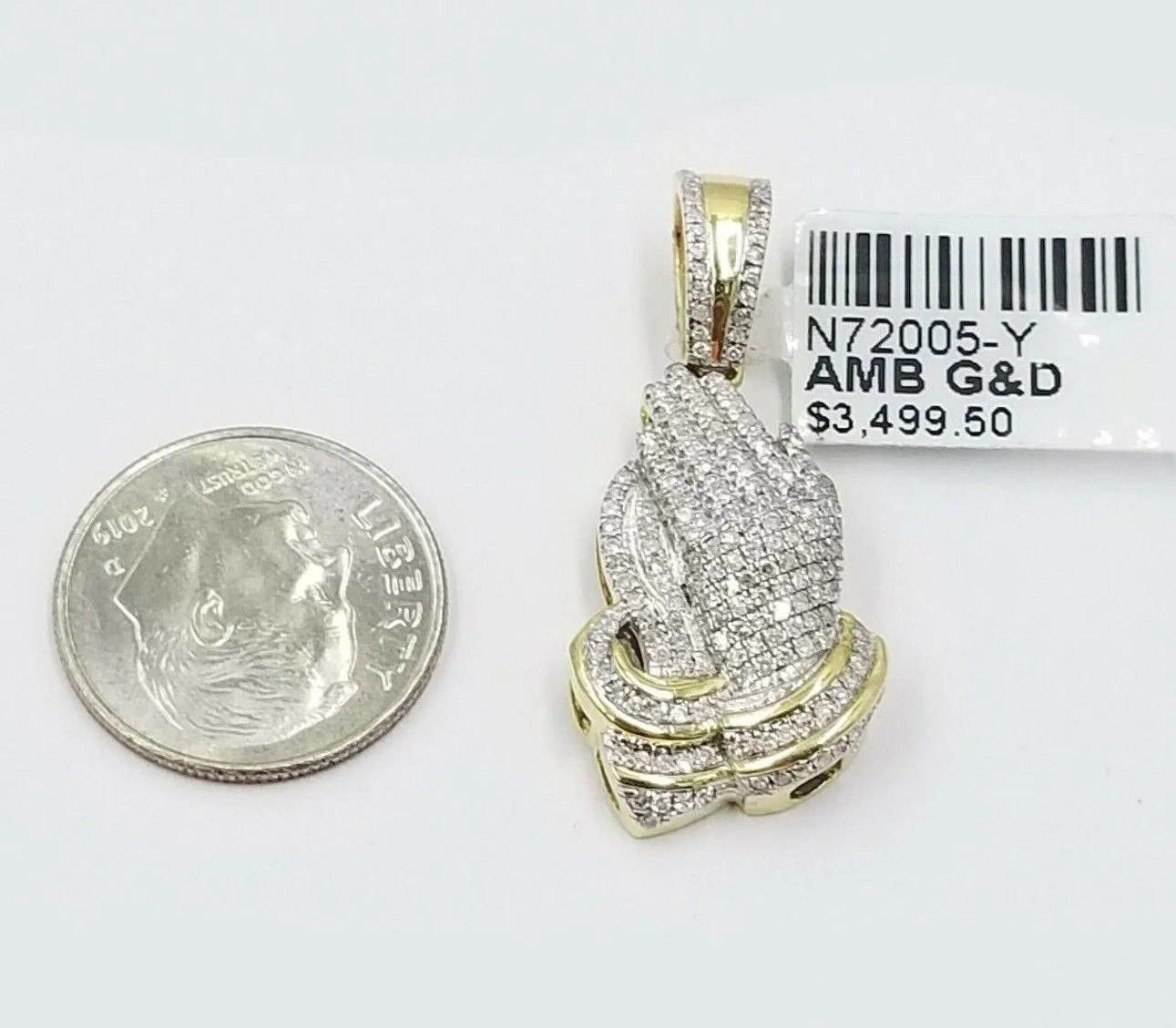 Real Diamonds Praying hand Charm Pendant 0.45CT Diamond ,10KT Real Yellow Gold - Image 4