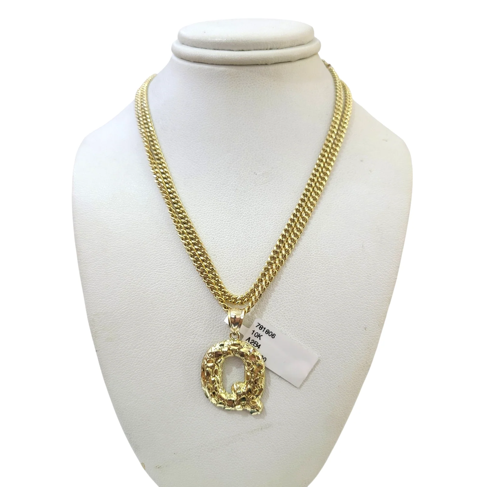 Real Gold 10k Chain Miami Cuban Link 2.5mm Q Initial Charm Necklace Pendant SET - Image 2