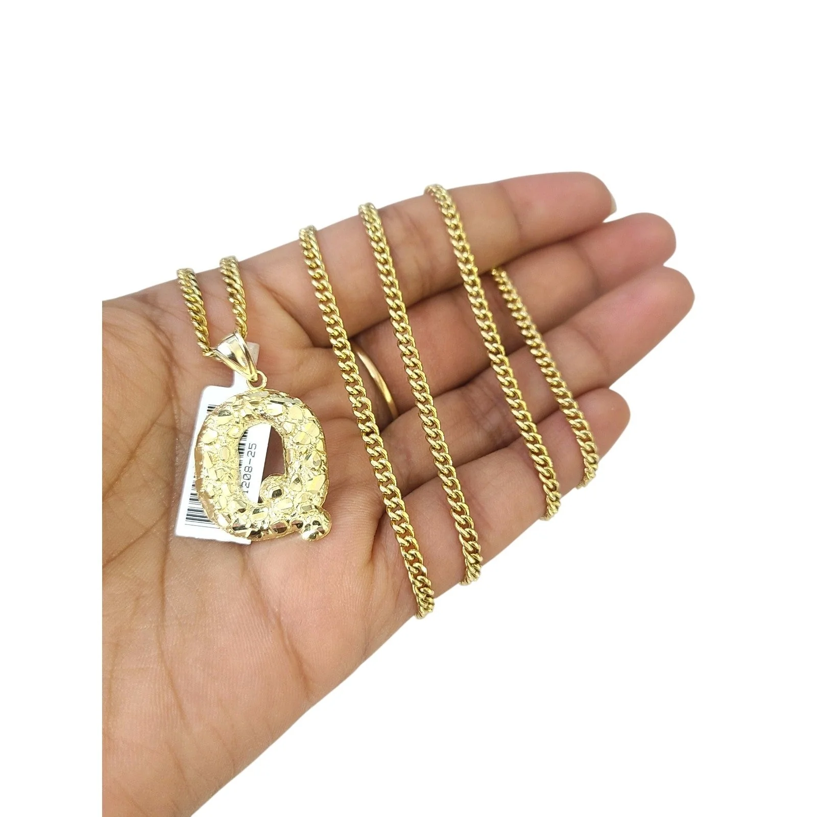 Real Gold 10k Chain Miami Cuban Link 2.5mm Q Initial Charm Necklace Pendant SET - Image 3