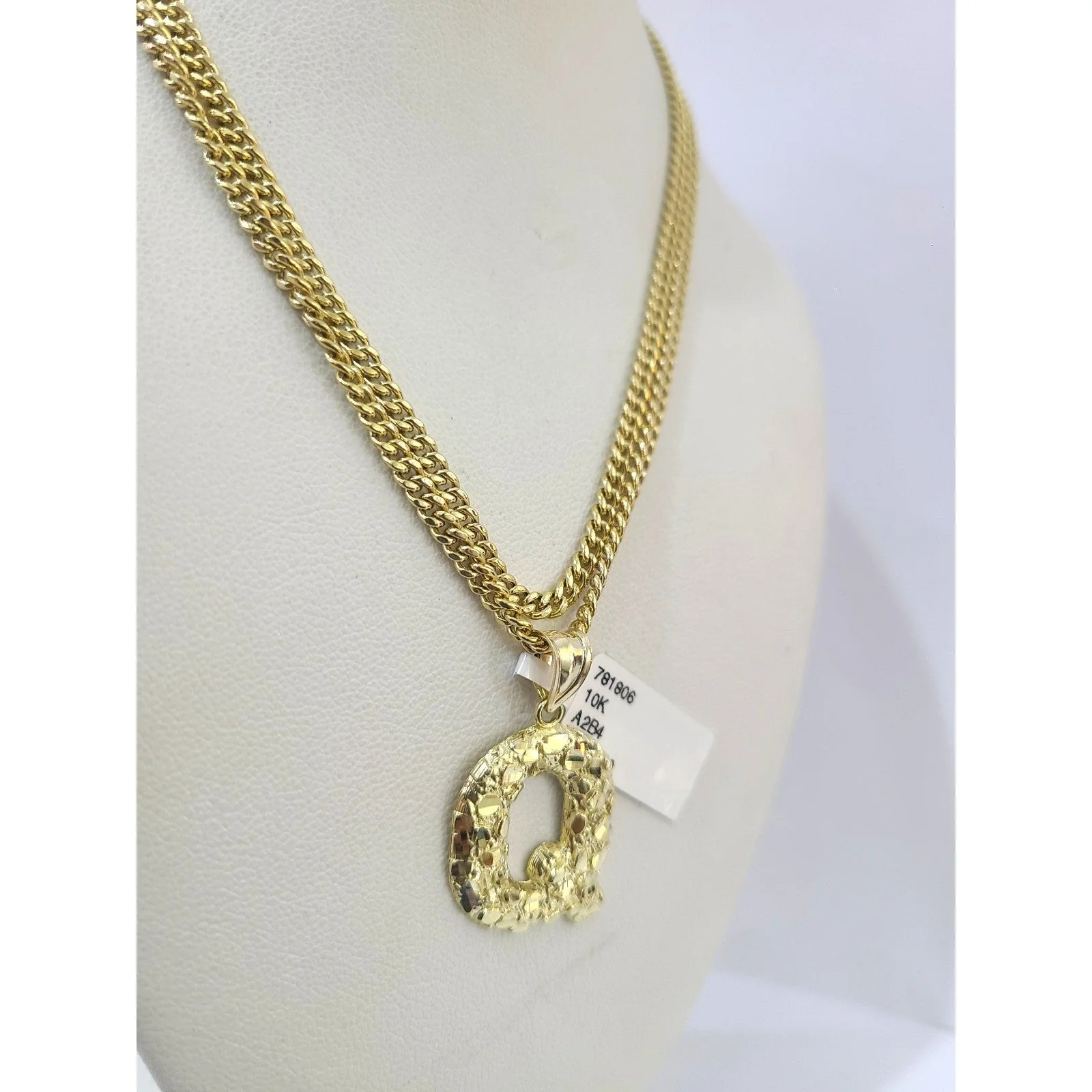 Real Gold 10k Chain Miami Cuban Link 2.5mm Q Initial Charm Necklace Pendant SET - Image 4