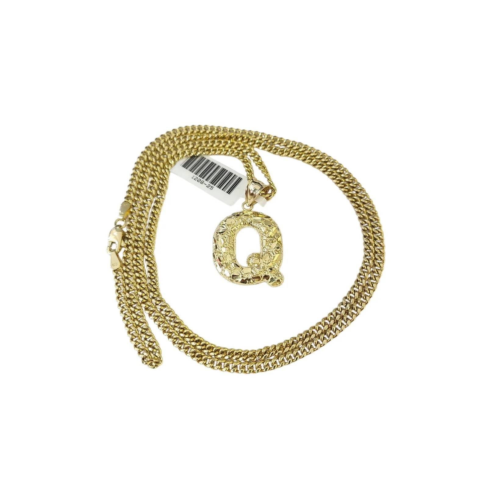 Real Gold 10k Chain Miami Cuban Link 2.5mm Q Initial Charm Necklace Pendant SET - Image 5