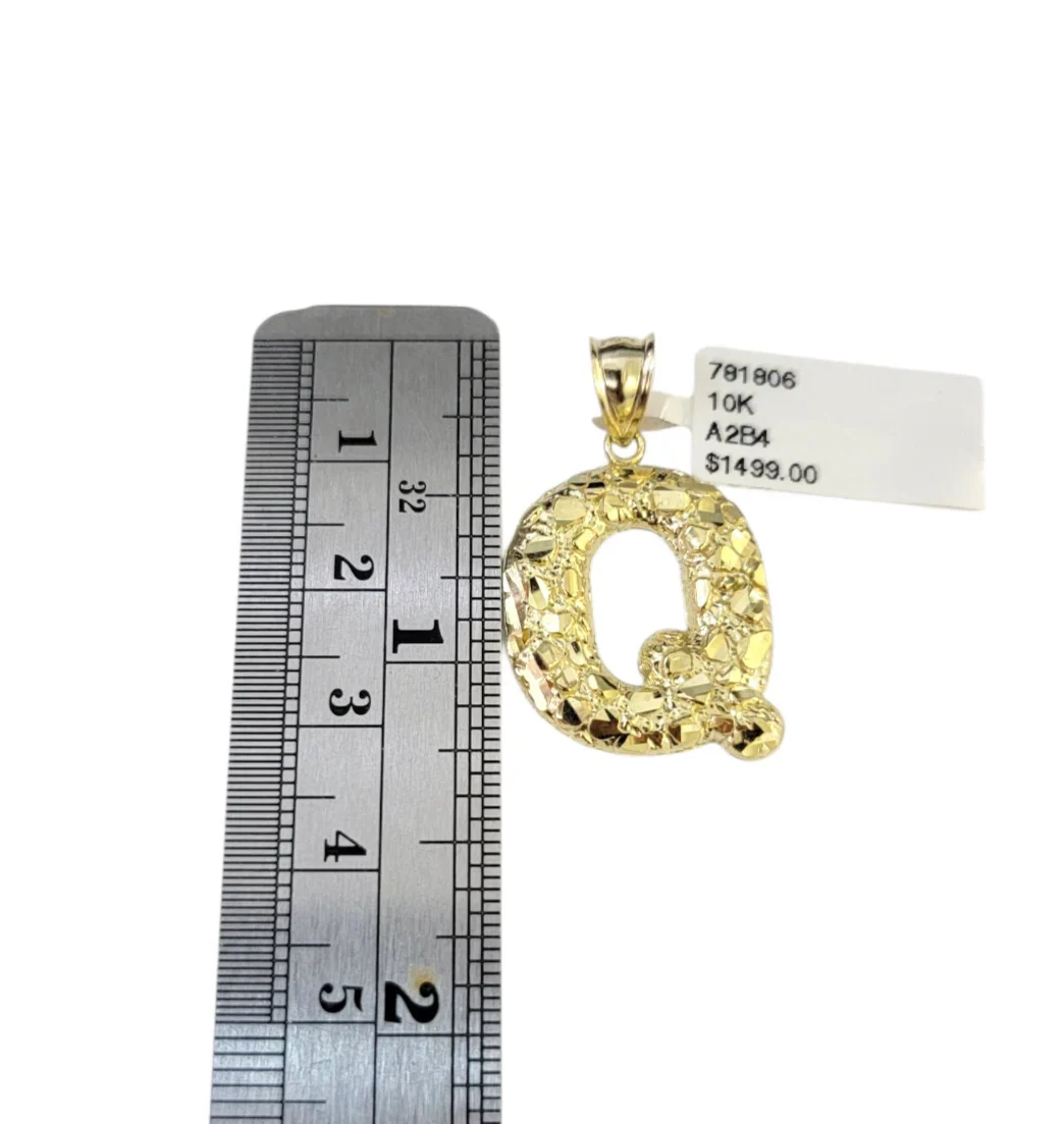 Real Gold 10k Chain Miami Cuban Link 2.5mm Q Initial Charm Necklace Pendant SET - Image 6