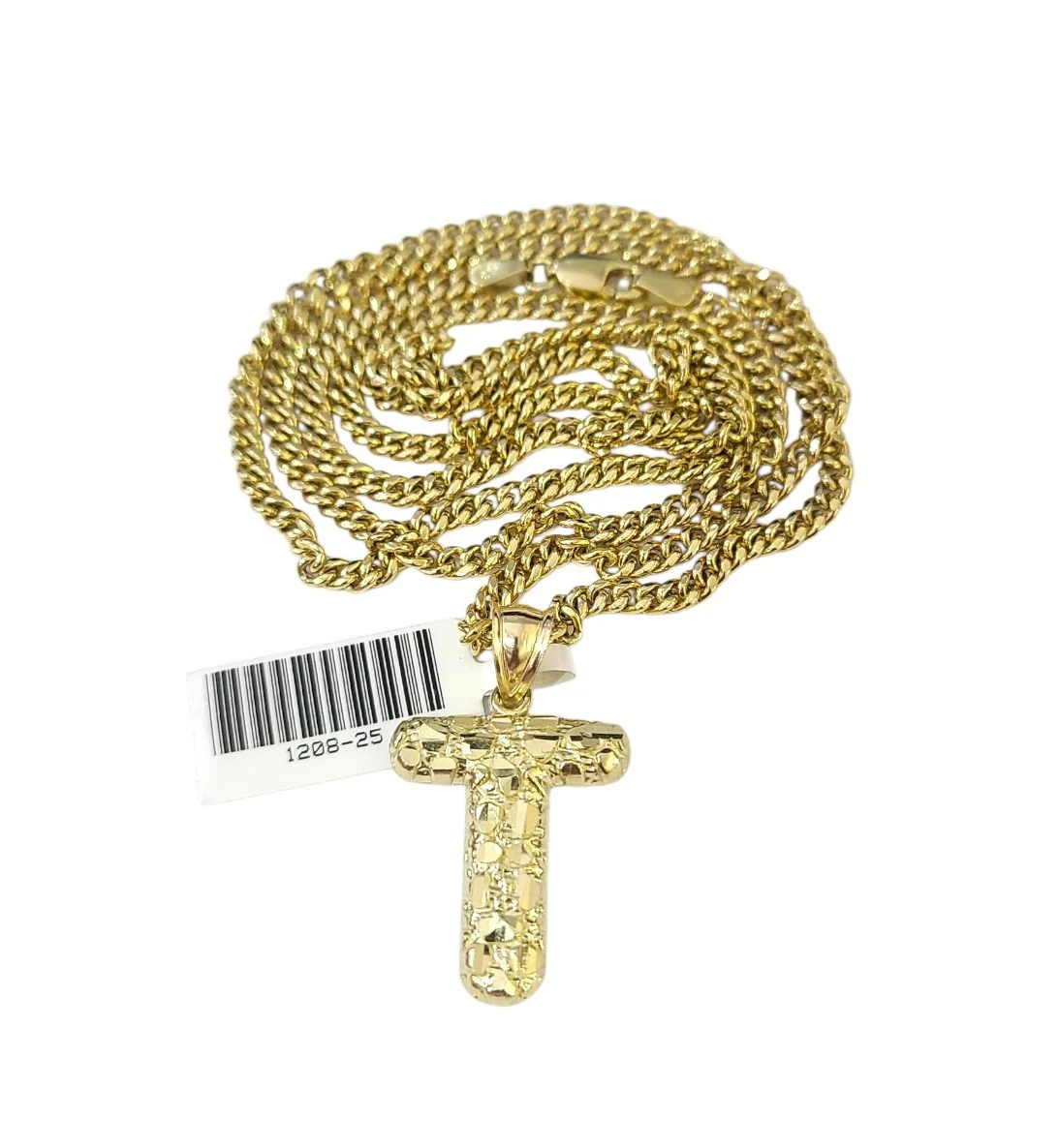 Real Gold 10k Chain Miami Cuban Link Necklace 2.5mm T Initial Charm Pendant SET - Image 3