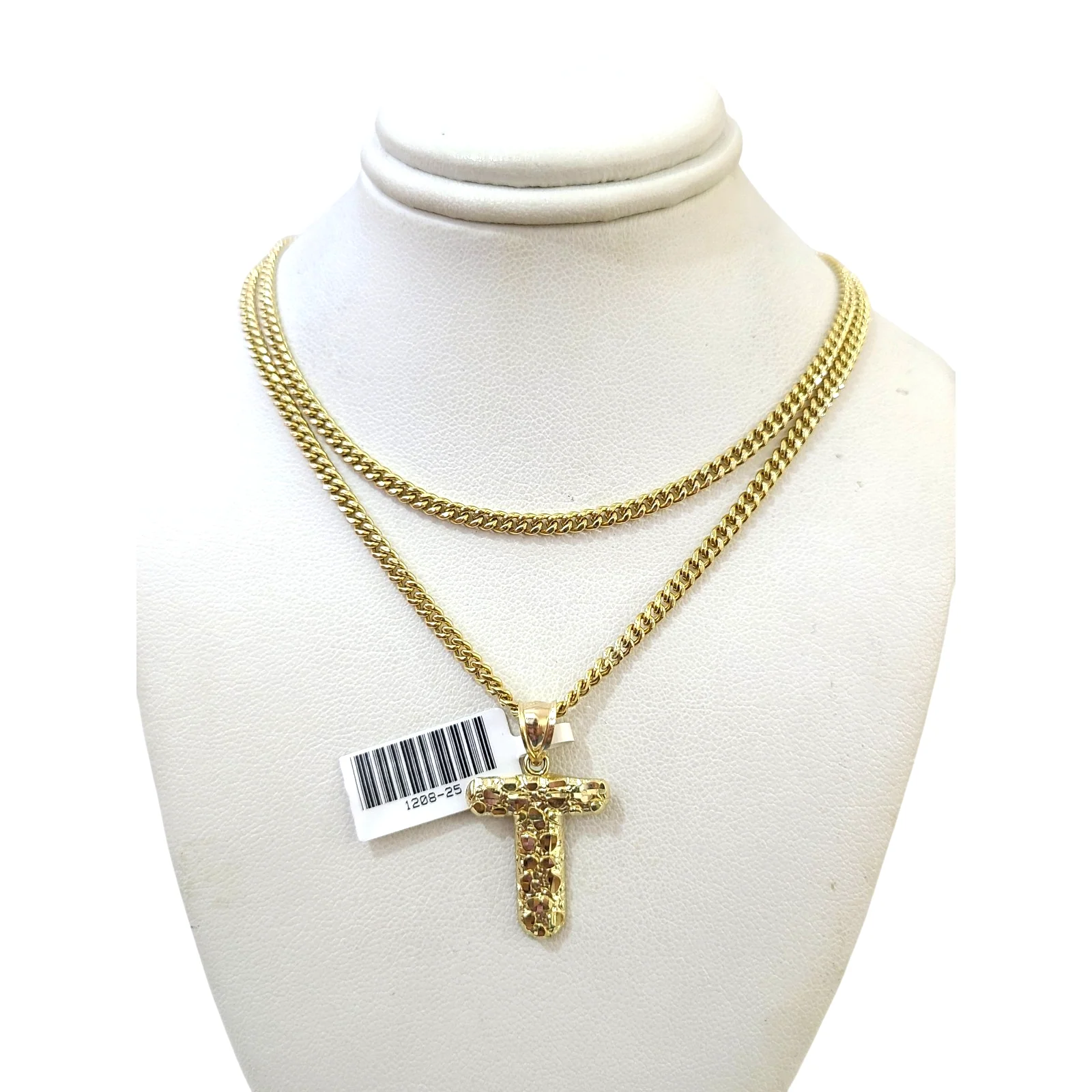 Real Gold 10k Chain Miami Cuban Link Necklace 2.5mm T Initial Charm Pendant SET - Image 4