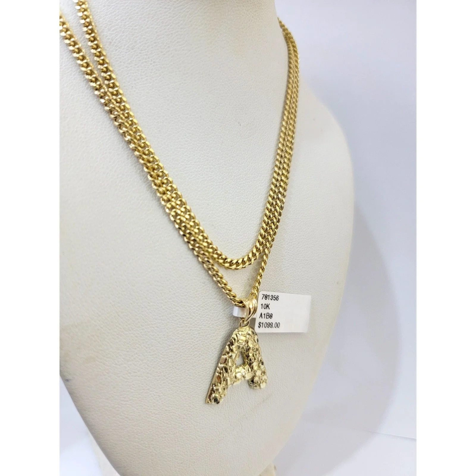 Real Gold 10k Chain Pendant SET A Initial Charm Miami Cuban Link Necklace 2.5mm - Image 2