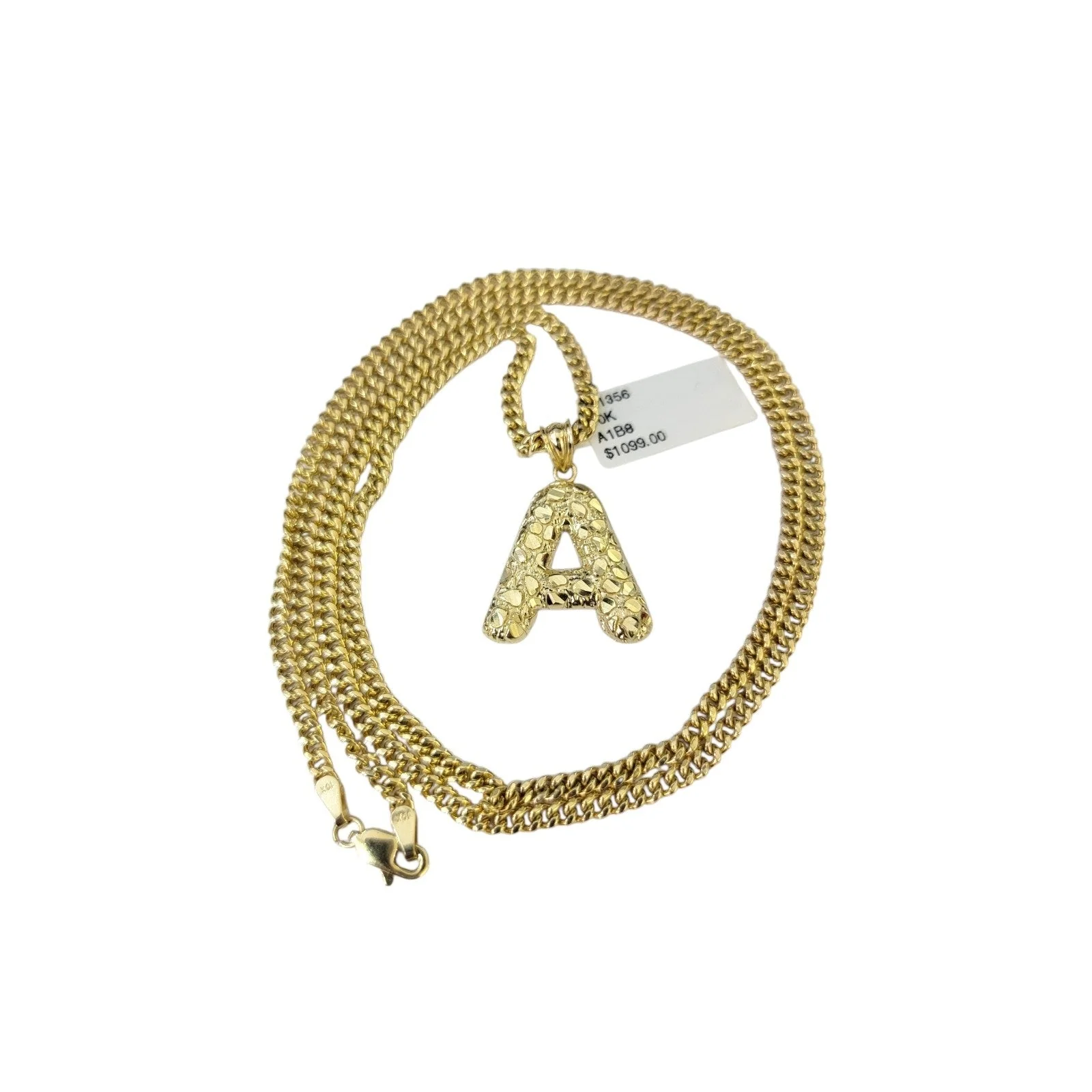 Real Gold 10k Chain Pendant SET A Initial Charm Miami Cuban Link Necklace 2.5mm - Image 5