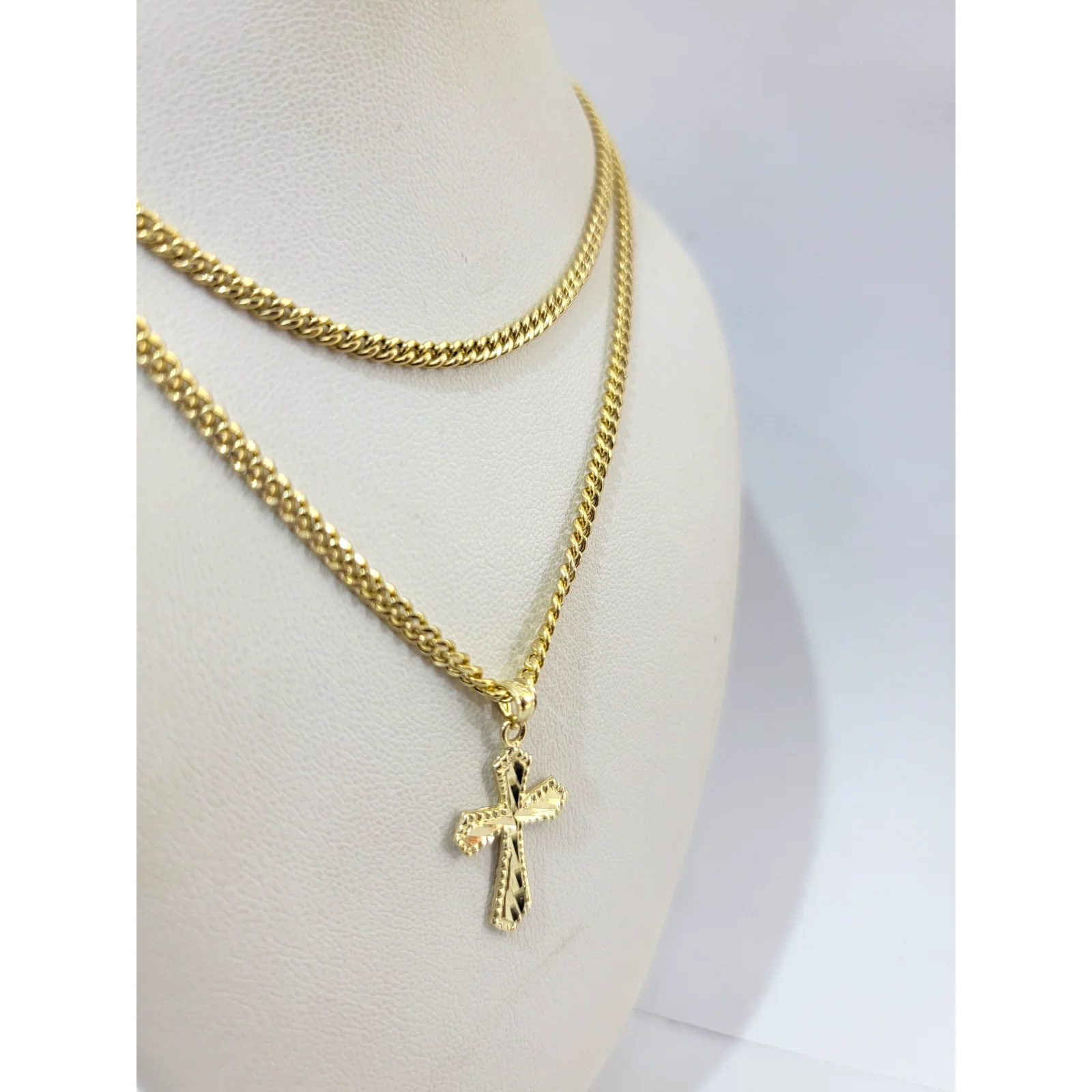 Real Gold 10k Chain Pendant SET Cross Charm Miami Cuban Link Necklace 2.5mm - Image 2