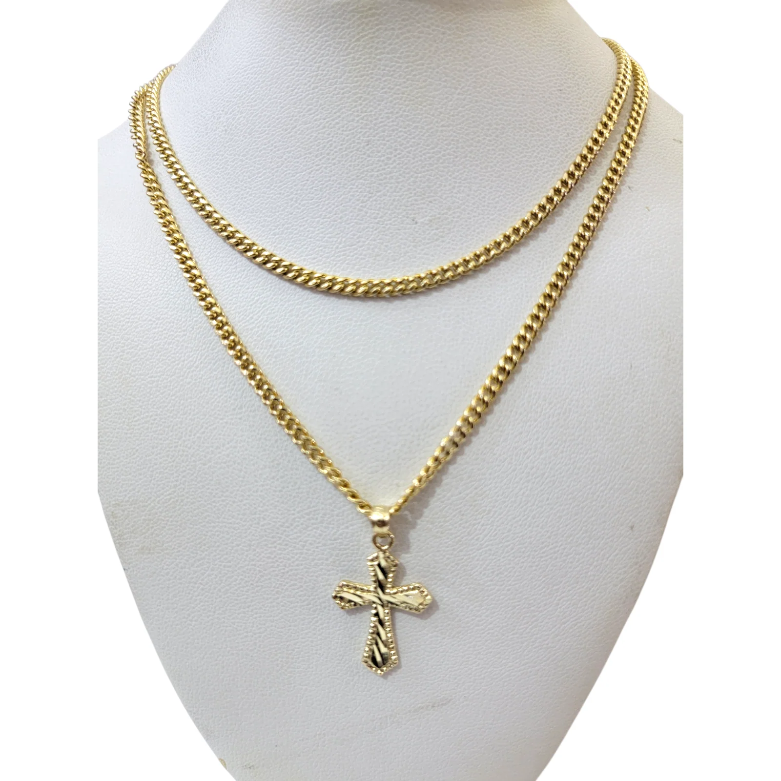 Real Gold 10k Chain Pendant SET Cross Charm Miami Cuban Link Necklace 2.5mm - Image 6