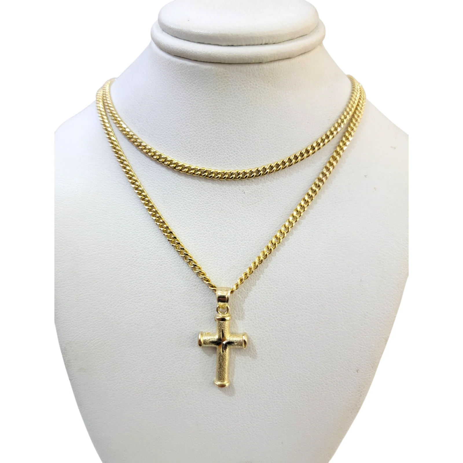 Real Gold 10k Chain Pendant SET Cross Charm Miami Cuban Link Necklace 2.5mm - Image 6