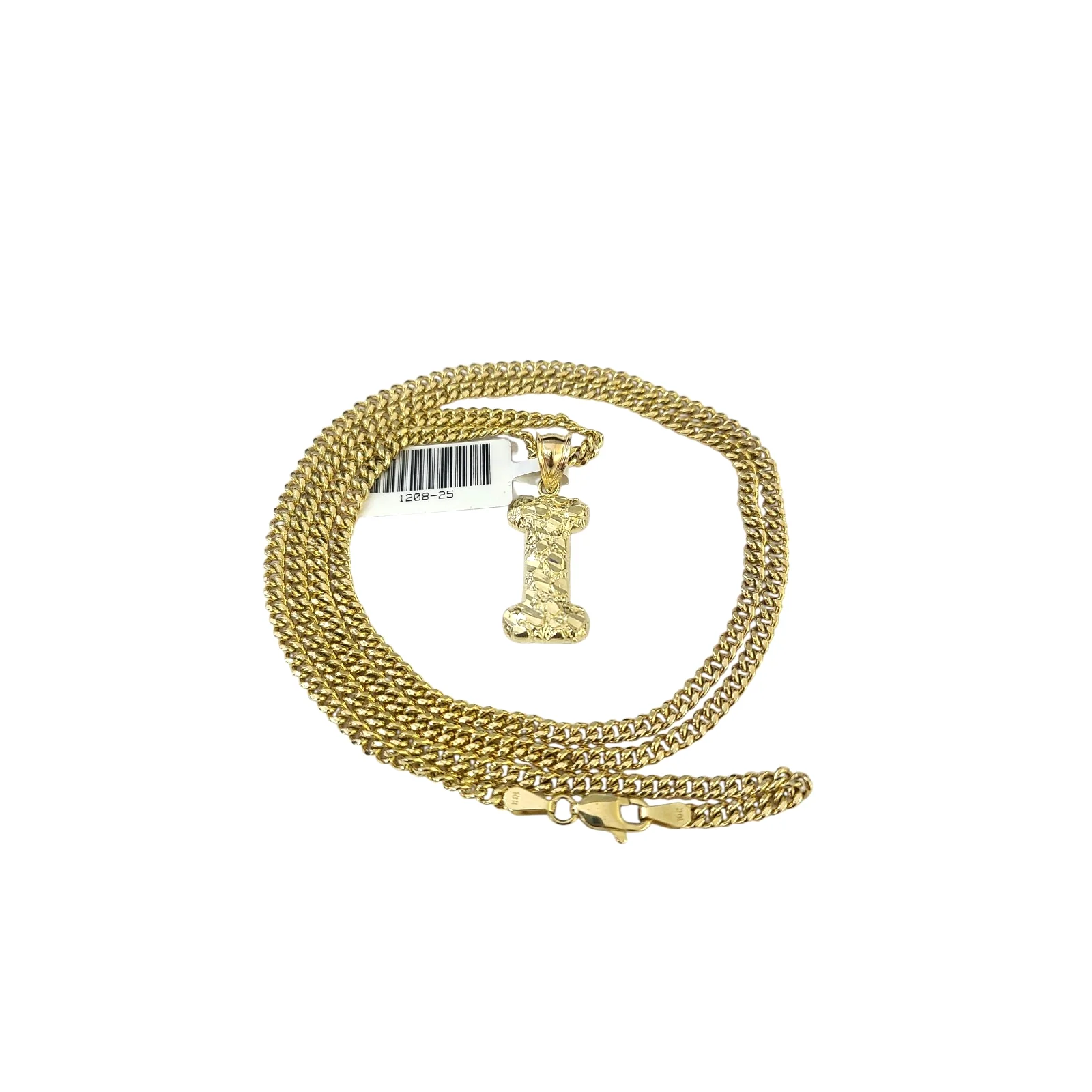 Real Gold 10k Chain Pendant SET I Initial Charm Miami Cuban Link Necklace 2.5mm - Image 5