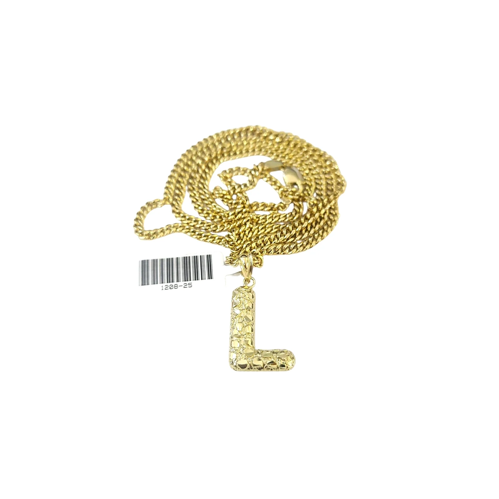 Real Gold 10k Chain Pendant SET L Initial Charm Miami Cuban Link Necklace 2.5mm - Image 5
