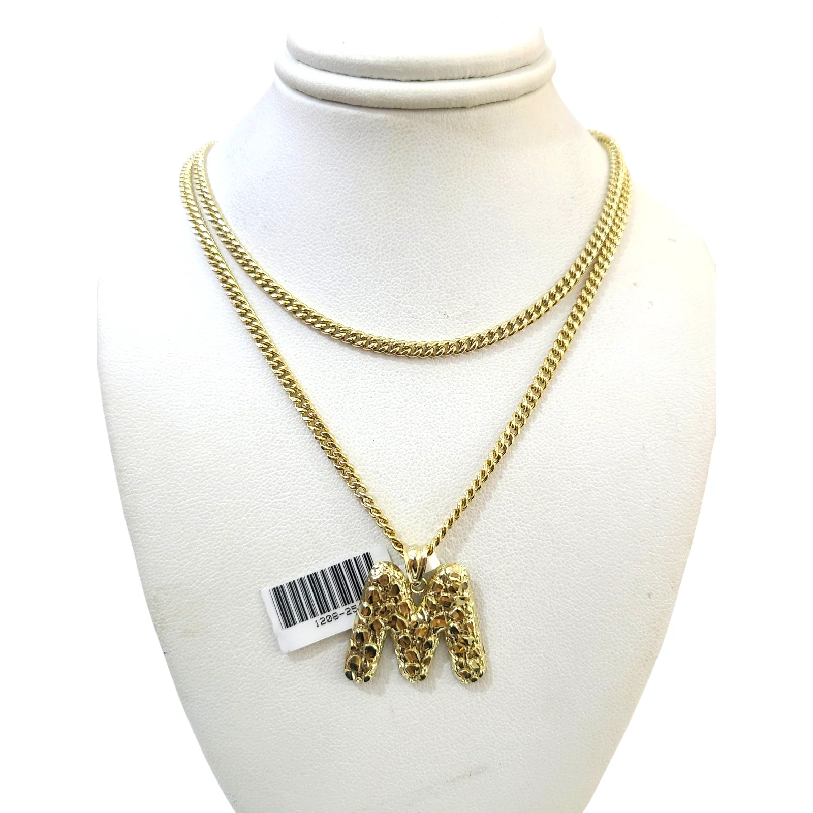 Real Gold 10k Chain Pendant SET M Initial Charm Miami Cuban Link Necklace 2.5mm - Image 2