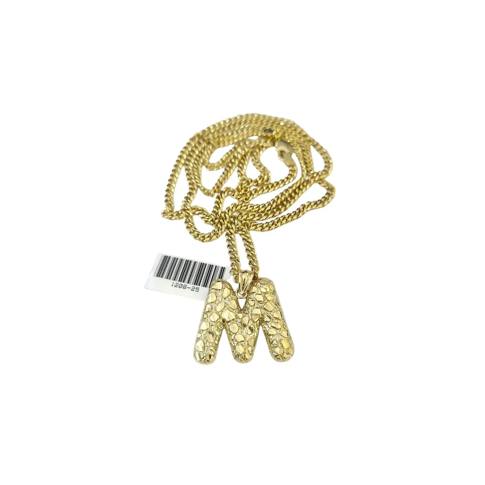 Real Gold 10k Chain Pendant SET M Initial Charm Miami Cuban Link Necklace 2.5mm - Image 3