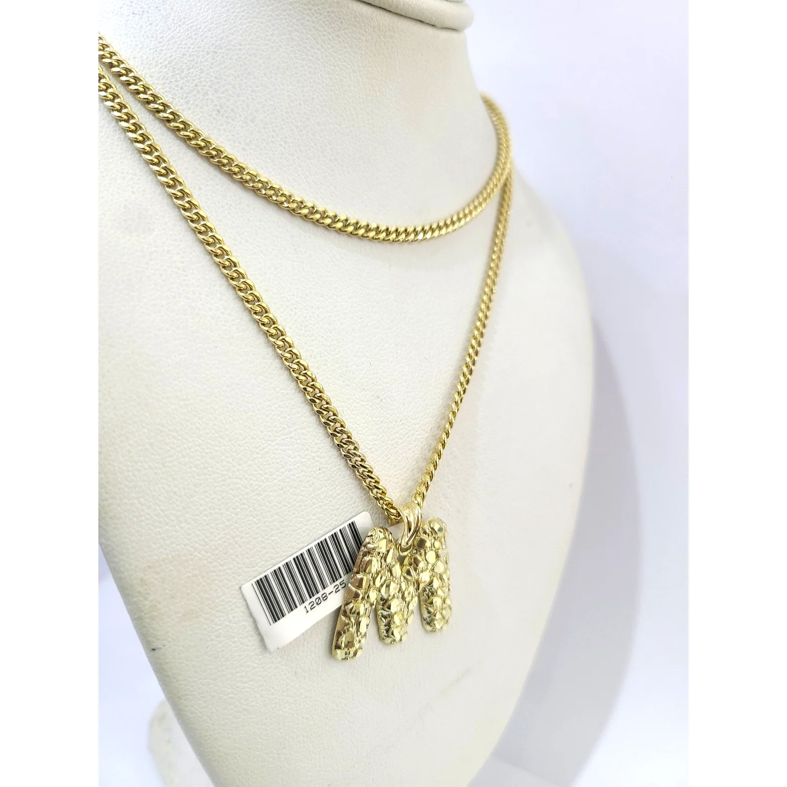 Real Gold 10k Chain Pendant SET M Initial Charm Miami Cuban Link Necklace 2.5mm - Image 4