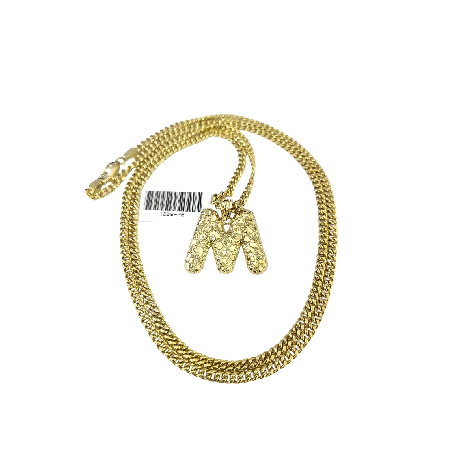Real Gold 10k Chain Pendant SET M Initial Charm Miami Cuban Link Necklace 2.5mm - Image 5