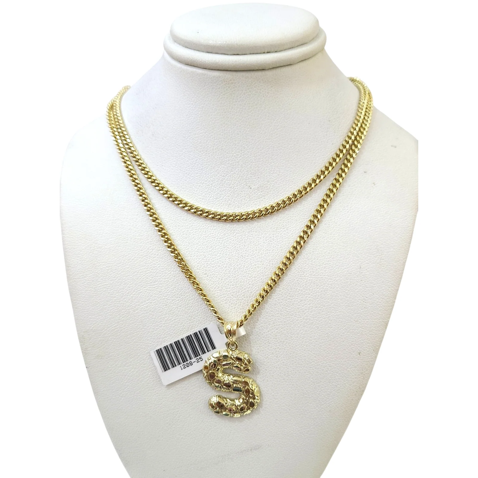 Real Gold 10k Chain S Initial Charm Miami Cuban Link 2.5mm Necklace Pendant SET - Image 2