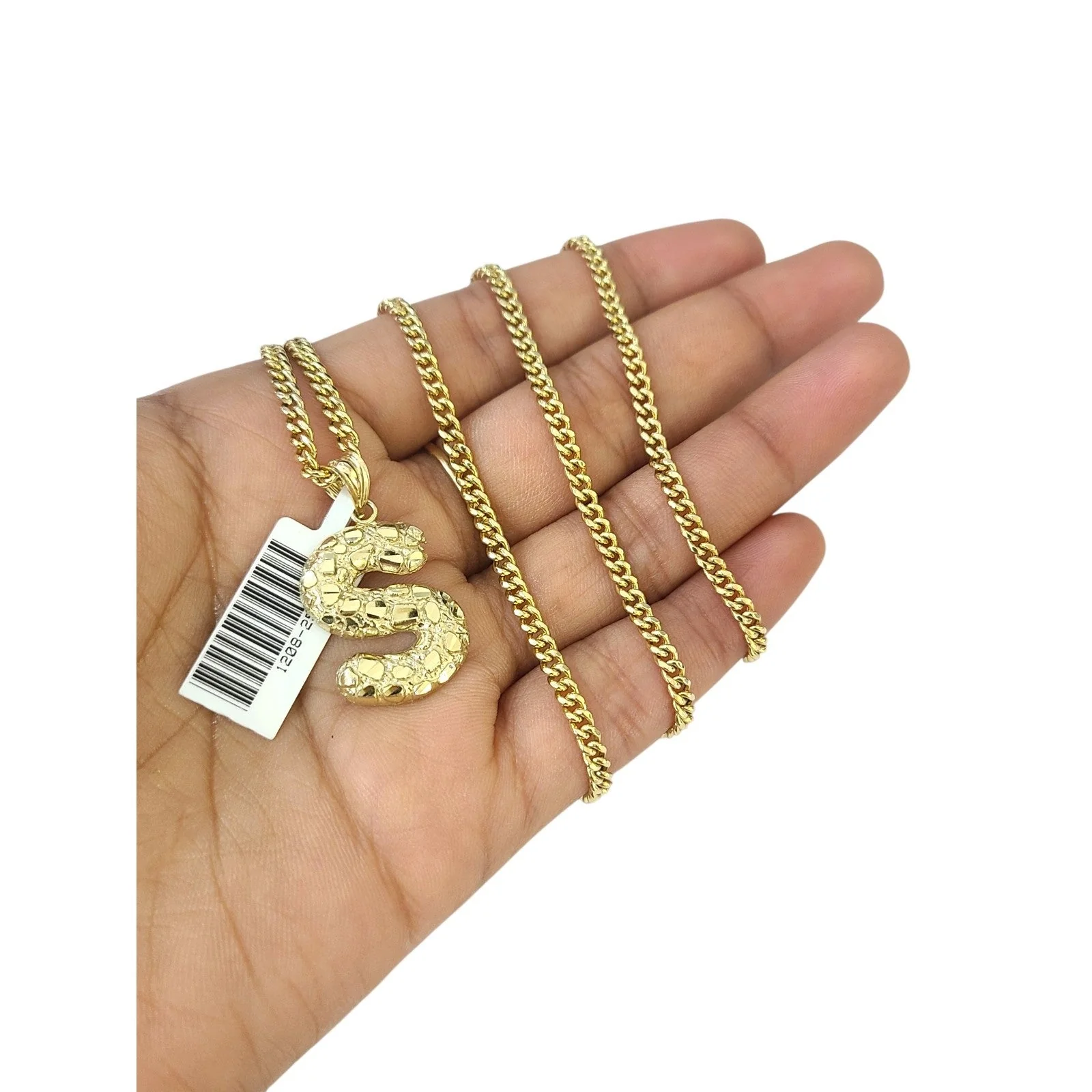 Real Gold 10k Chain S Initial Charm Miami Cuban Link 2.5mm Necklace Pendant SET - Image 3