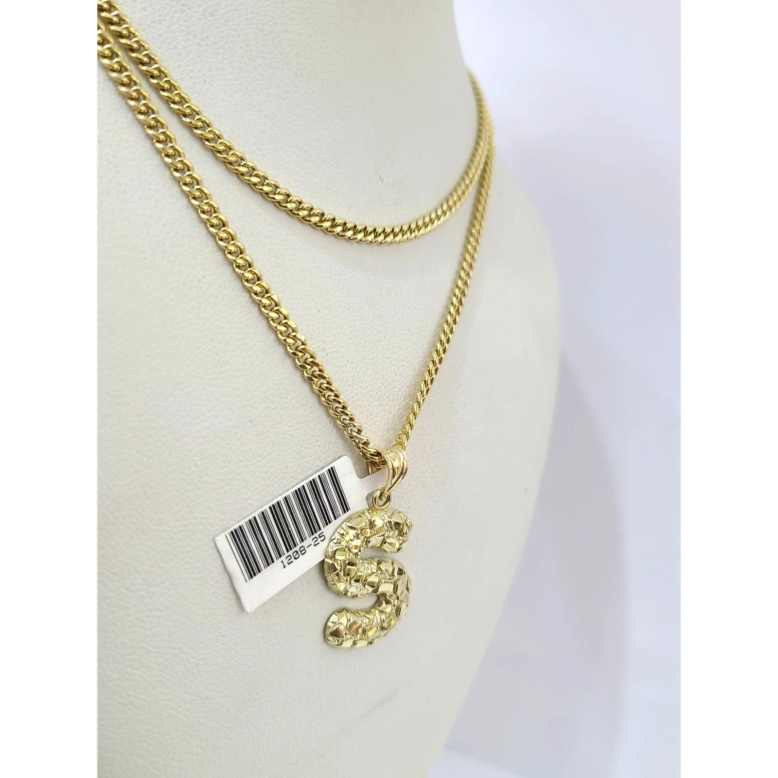 Real Gold 10k Chain S Initial Charm Miami Cuban Link 2.5mm Necklace Pendant SET - Image 4