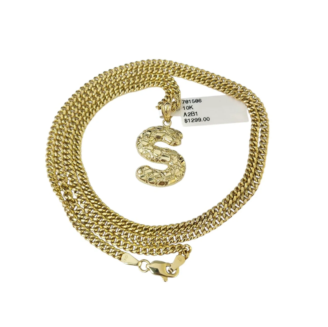 Real Gold 10k Chain S Initial Charm Miami Cuban Link 2.5mm Necklace Pendant SET - Image 5