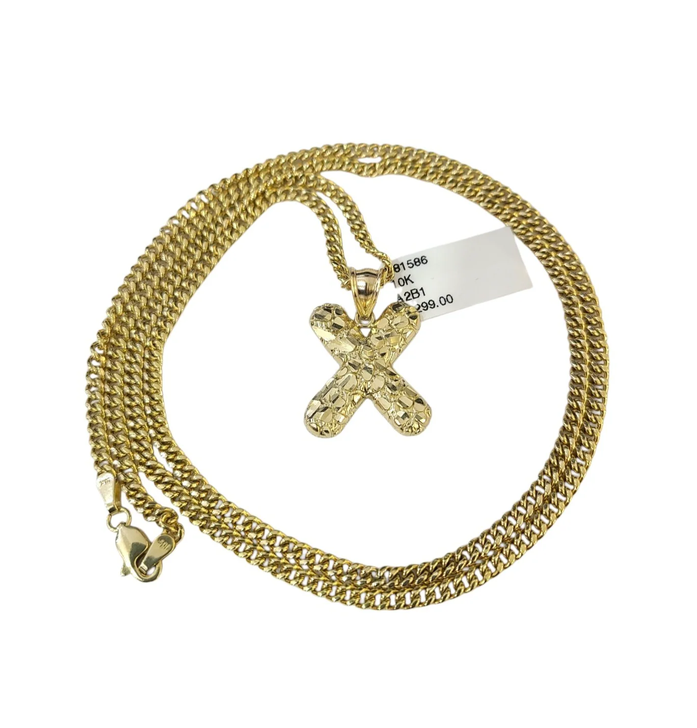Real Gold 10k Chain X Initial Charm Miami Cuban Link 2.5mm Necklace Pendant SET - Image 2