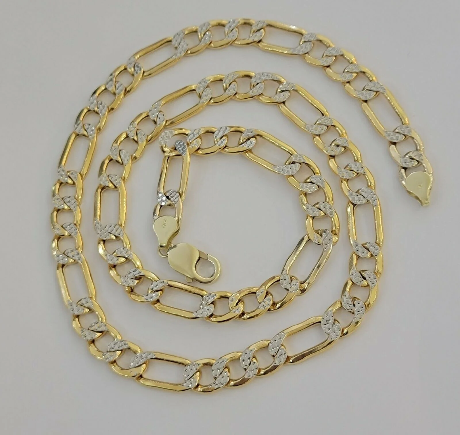 Real Gold 10k Figaro Necklace Men's Chain 9mm 24" Inch Yellow Gold Diamond Cuts - Image 2