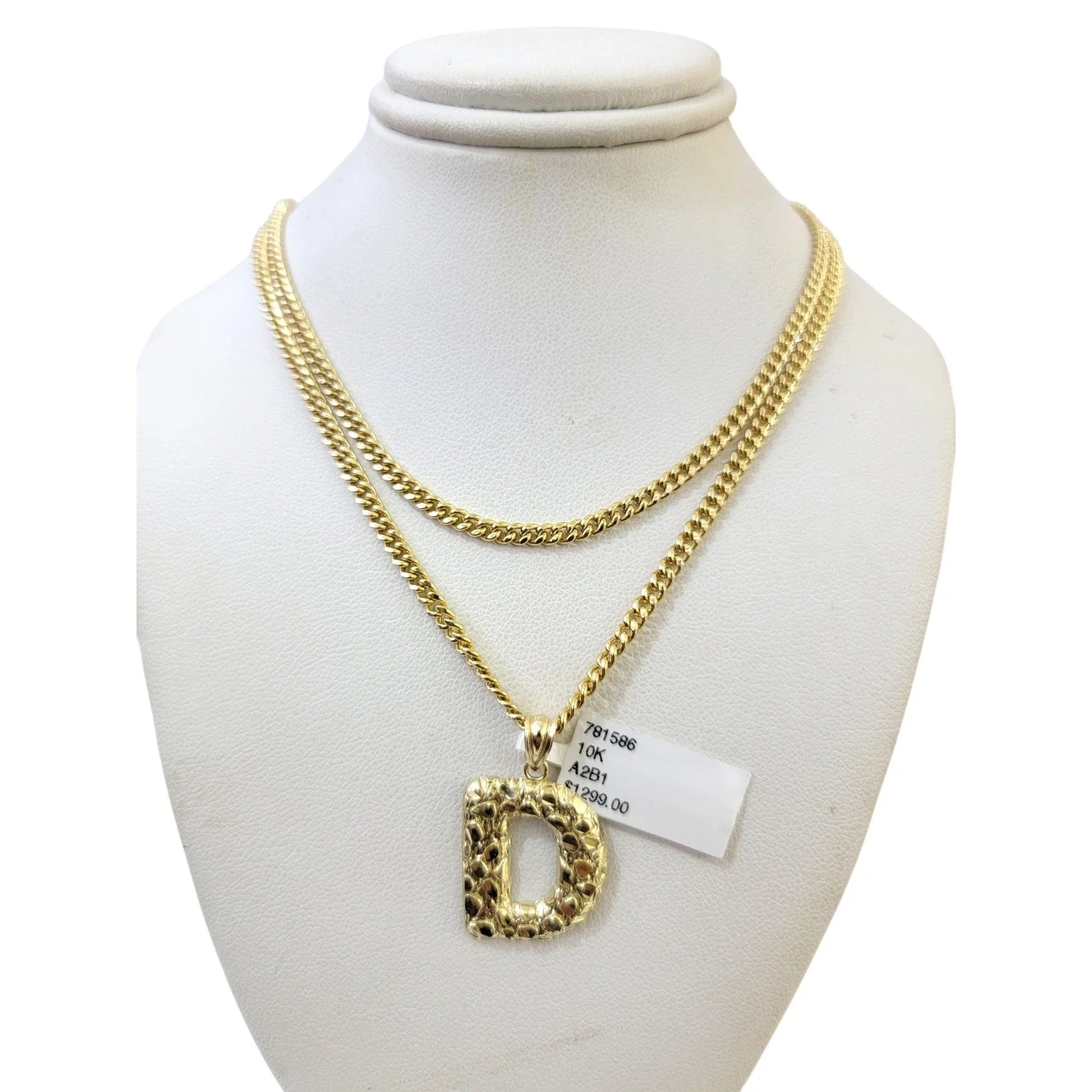 Real Gold 10k Miami Cuban Link Chain 2.5mm Pendant SET D Initial Charm Necklace - Image 3