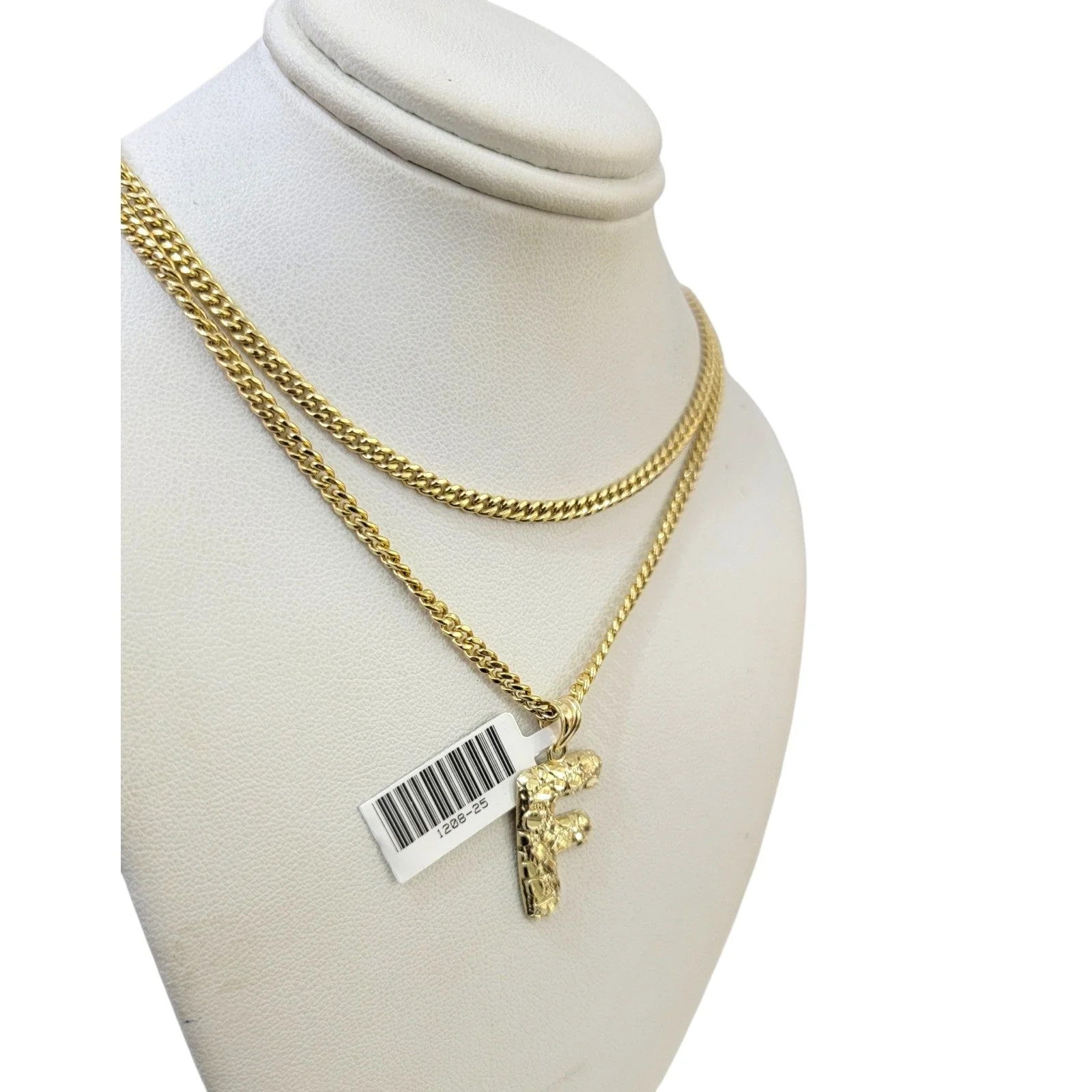 Real Gold 10k Miami Cuban Link Chain F Initial Charm 2.5mm Pendant SET Necklace - Image 2