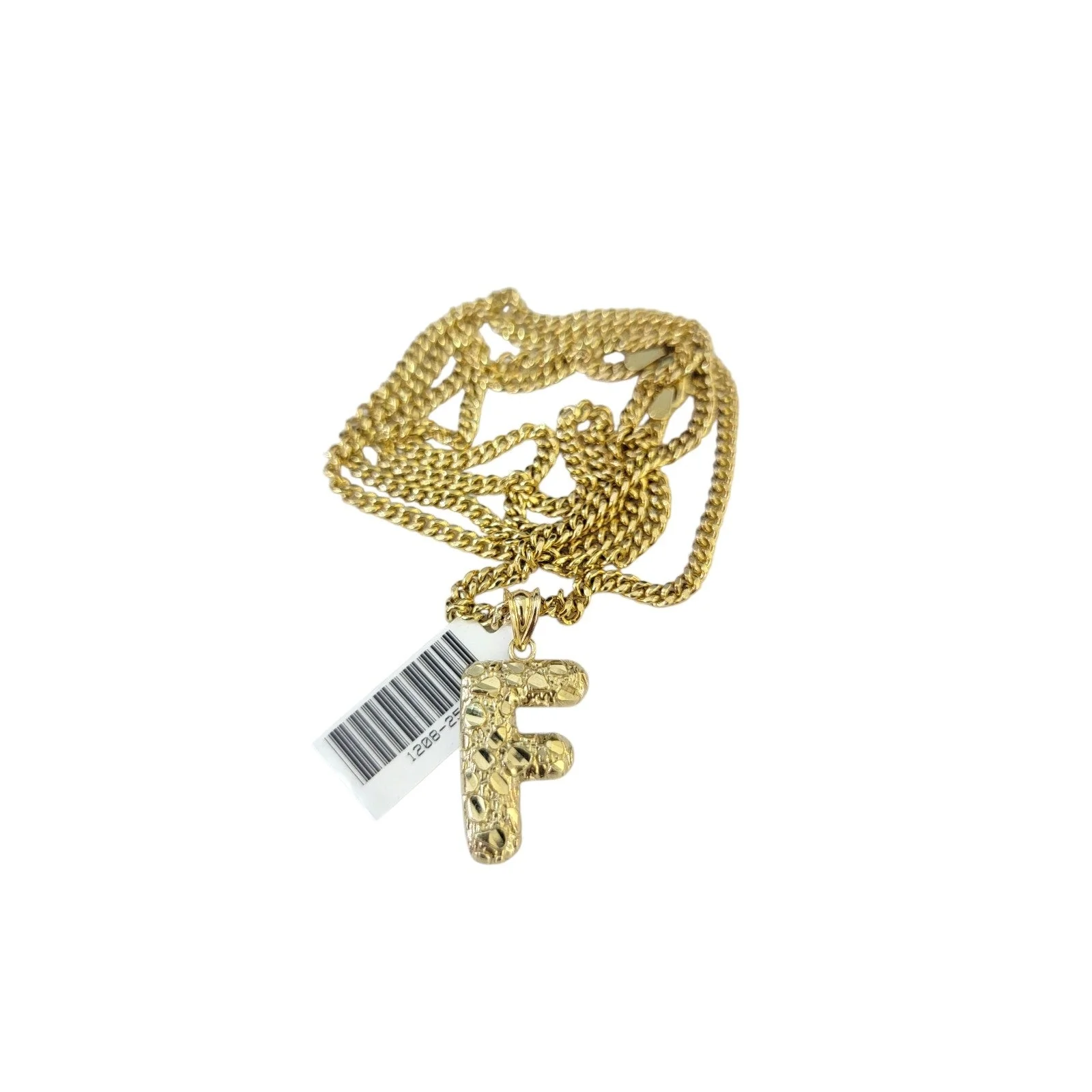 Real Gold 10k Miami Cuban Link Chain F Initial Charm 2.5mm Pendant SET Necklace - Image 4