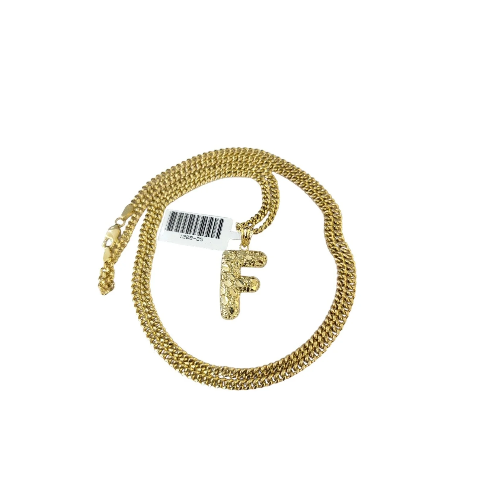 Real Gold 10k Miami Cuban Link Chain F Initial Charm 2.5mm Pendant SET Necklace - Image 5