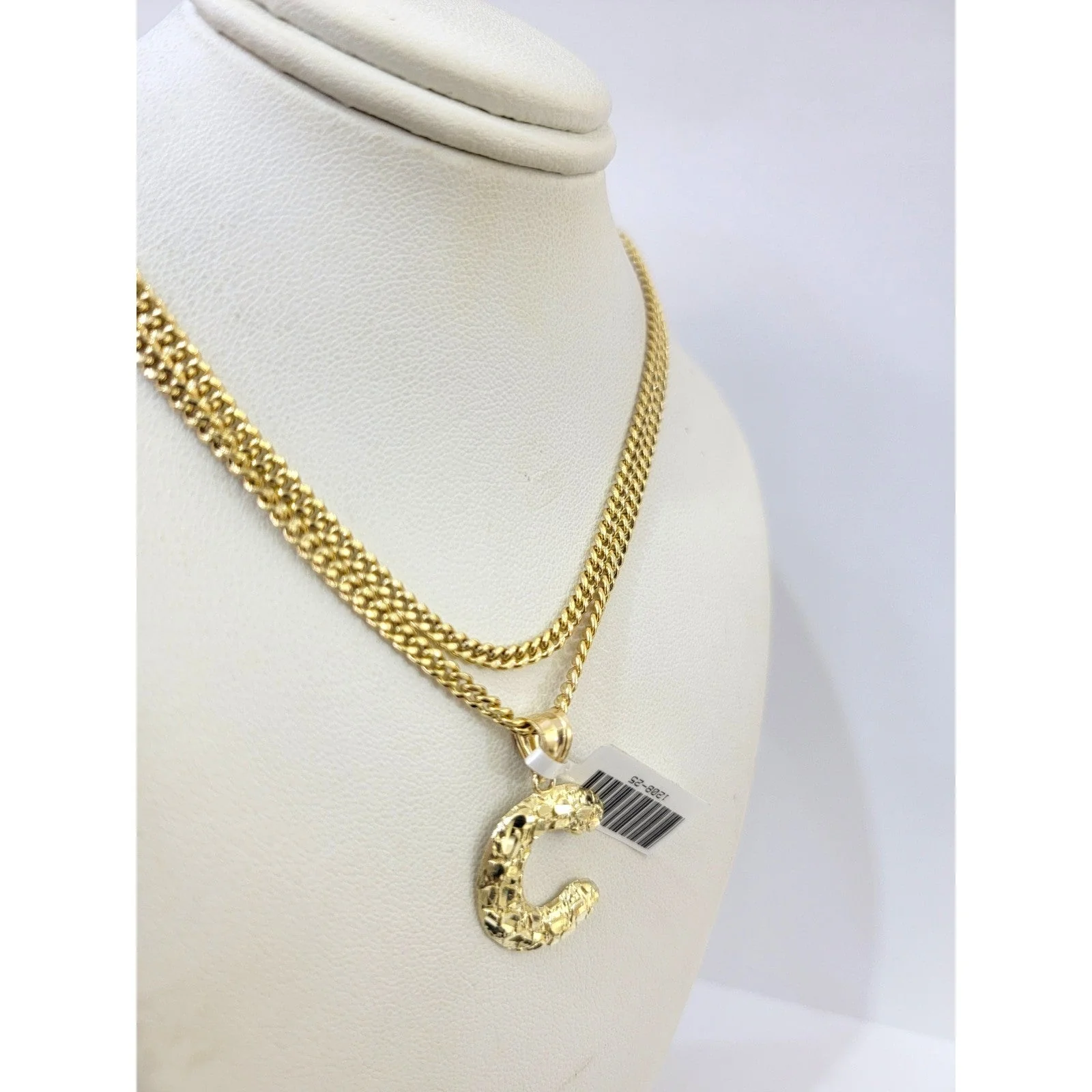 Real Gold 10k Miami Cuban Link Chain Pendant SET C Initial Charm Necklace 2.5mm - Image 3