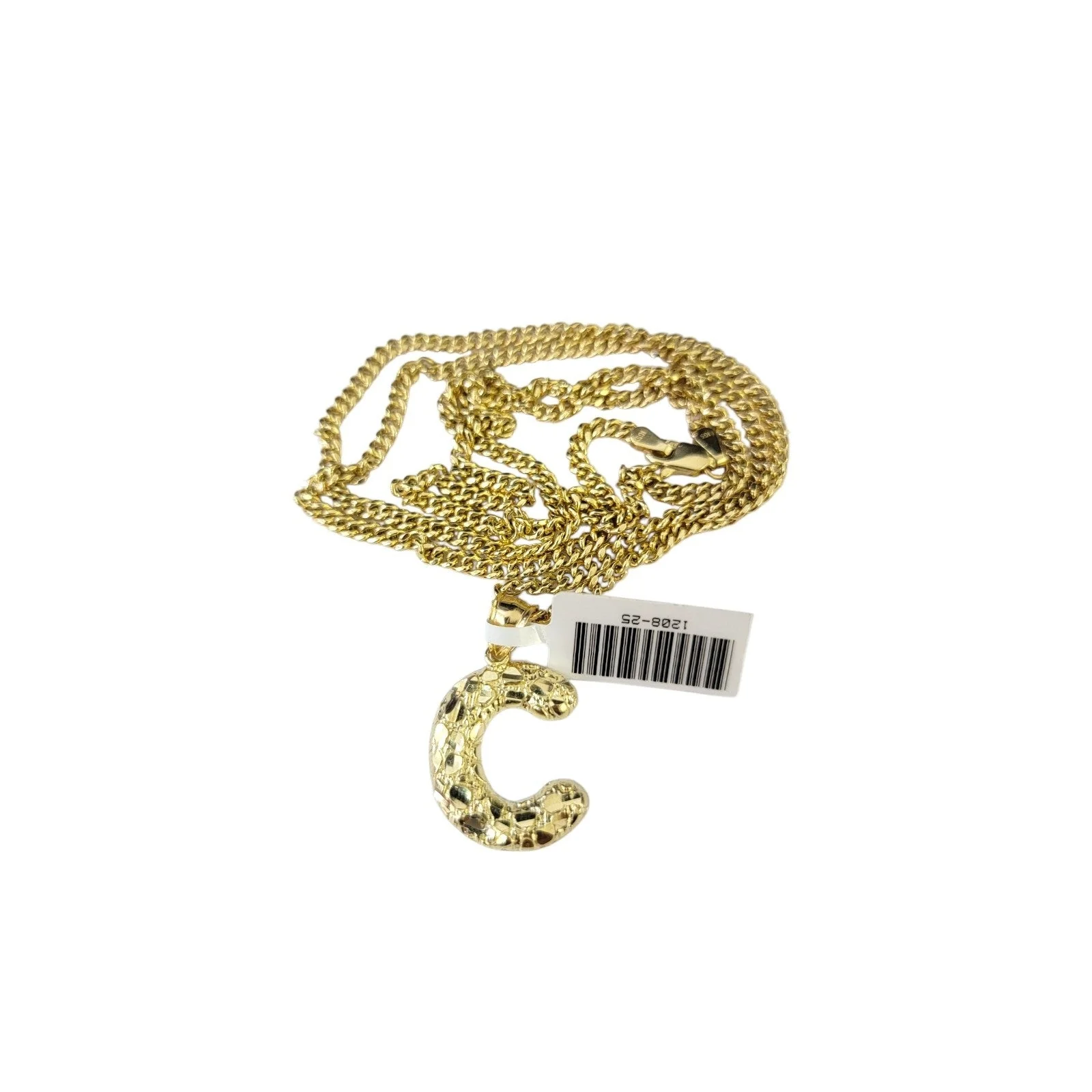 Real Gold 10k Miami Cuban Link Chain Pendant SET C Initial Charm Necklace 2.5mm - Image 4