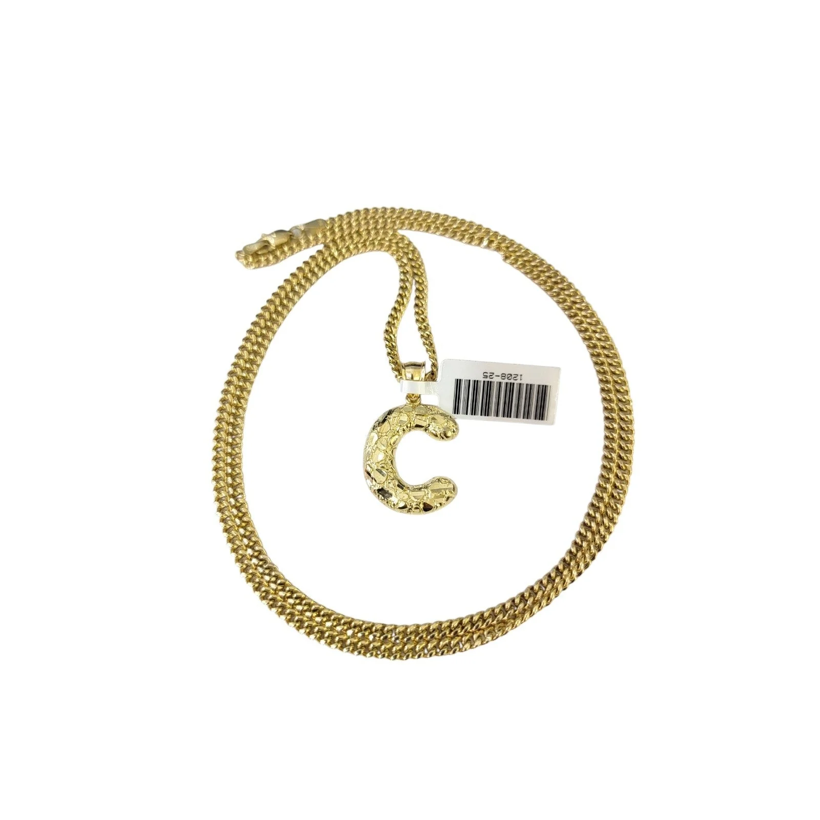Real Gold 10k Miami Cuban Link Chain Pendant SET C Initial Charm Necklace 2.5mm - Image 6