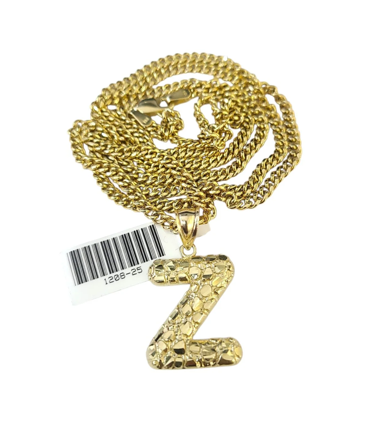 Real Gold 10k Miami Cuban Link Necklace 2.5mm Chain Z Initial Charm Pendant SET - Image 4