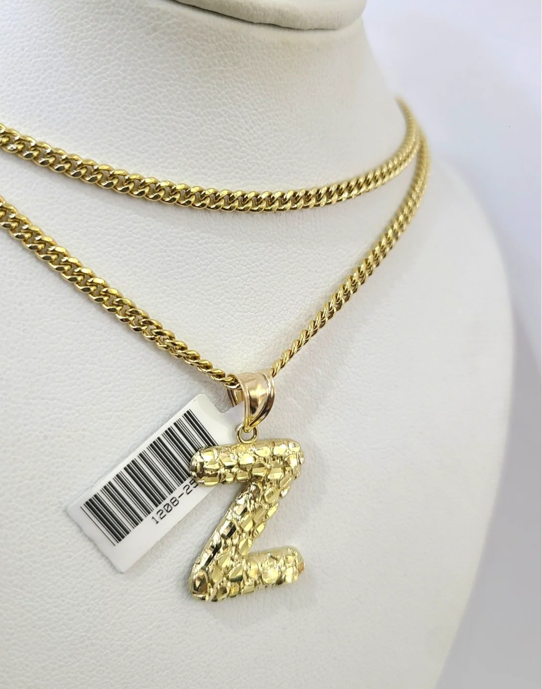 Real Gold 10k Miami Cuban Link Necklace 2.5mm Chain Z Initial Charm Pendant SET - Image 5