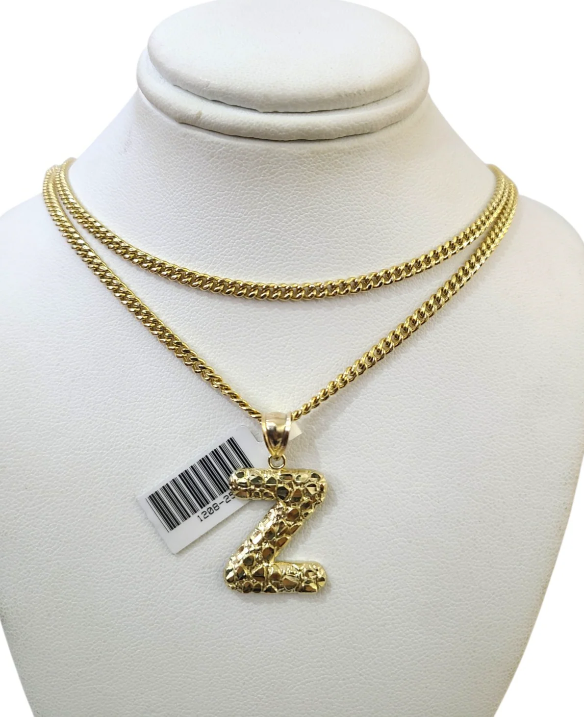 Real Gold 10k Miami Cuban Link Necklace 2.5mm Chain Z Initial Charm Pendant SET - Image 7