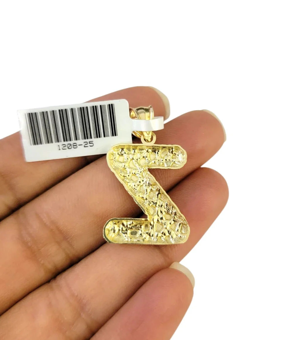 Real Gold 10k Miami Cuban Link Necklace 2.5mm Chain Z Initial Charm Pendant SET - Image 8
