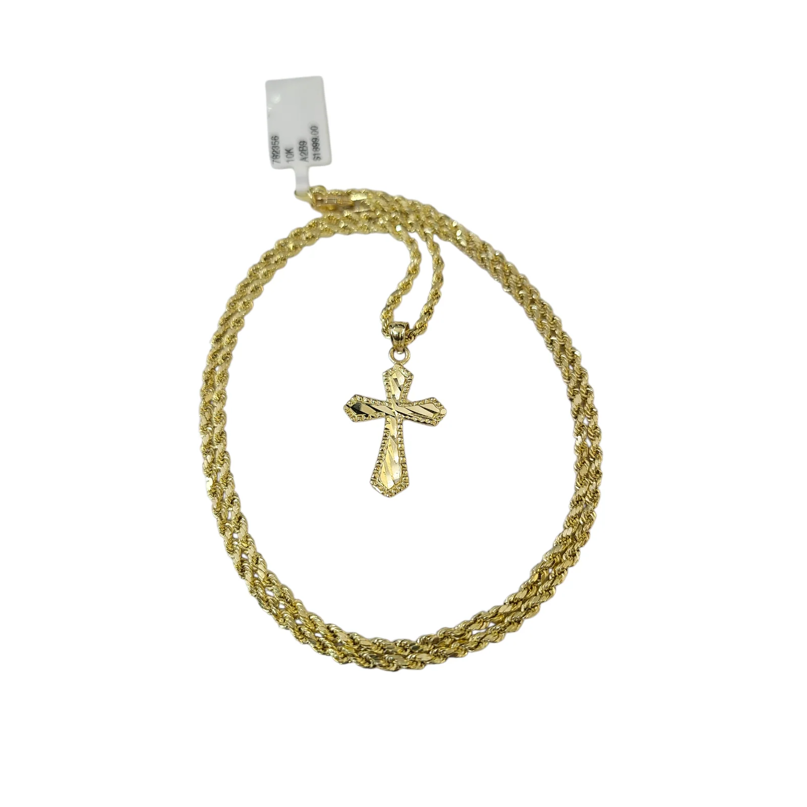 Real Gold 10k Rope Chain Cross Charm Necklace Pendant Set 2mm 16"-26" Gold - Image 3