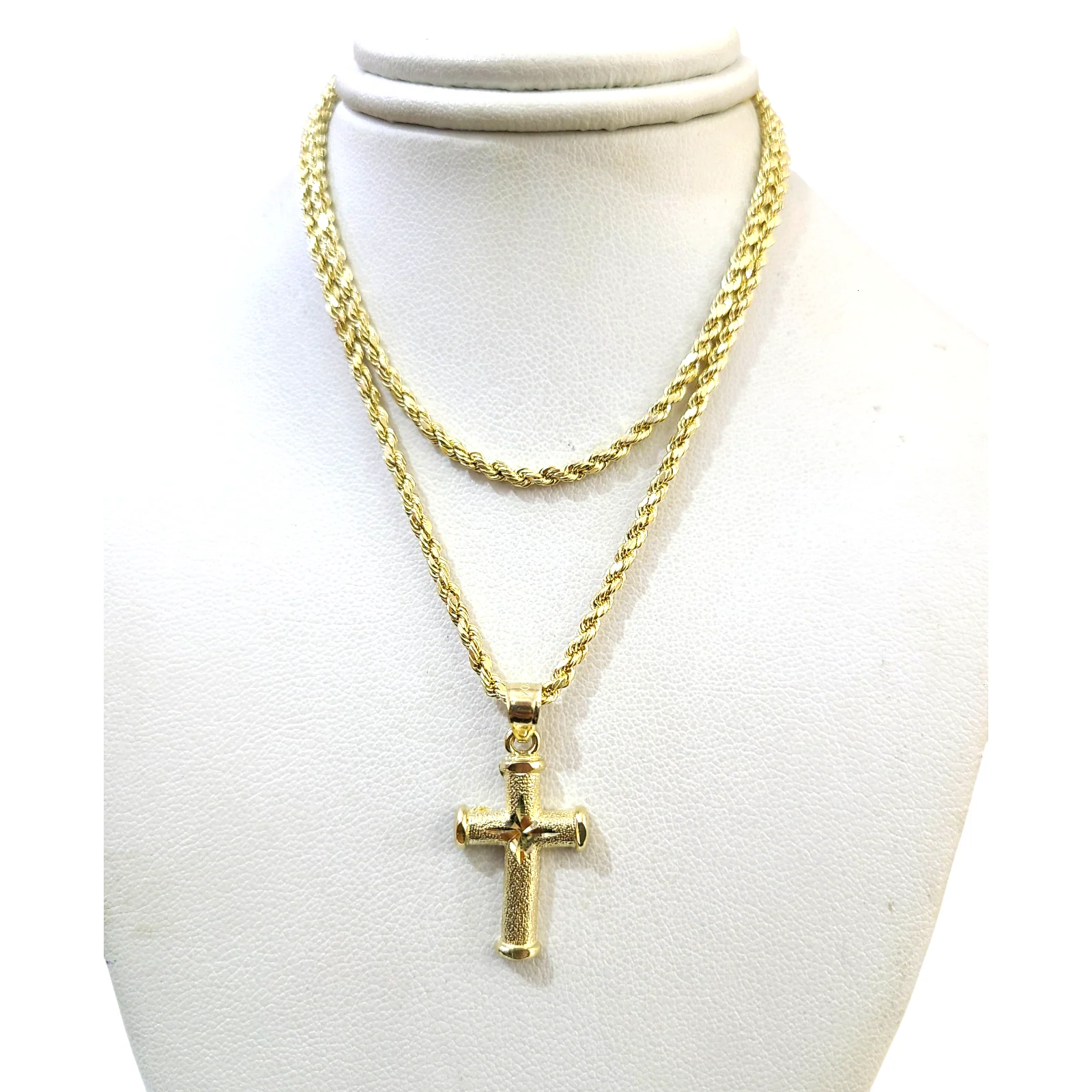 Real Gold 10k Rope Chain Cross Charm Necklace Pendant Set 2mm 16"-26" Gold - Image 3