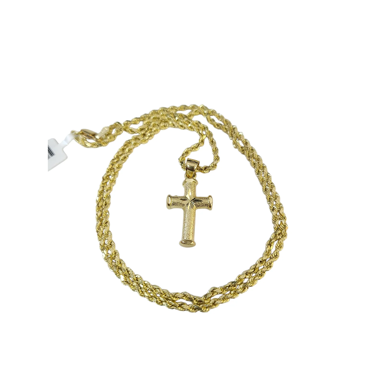 Real Gold 10k Rope Chain Cross Charm Necklace Pendant Set 2mm 16"-26" Gold - Image 4