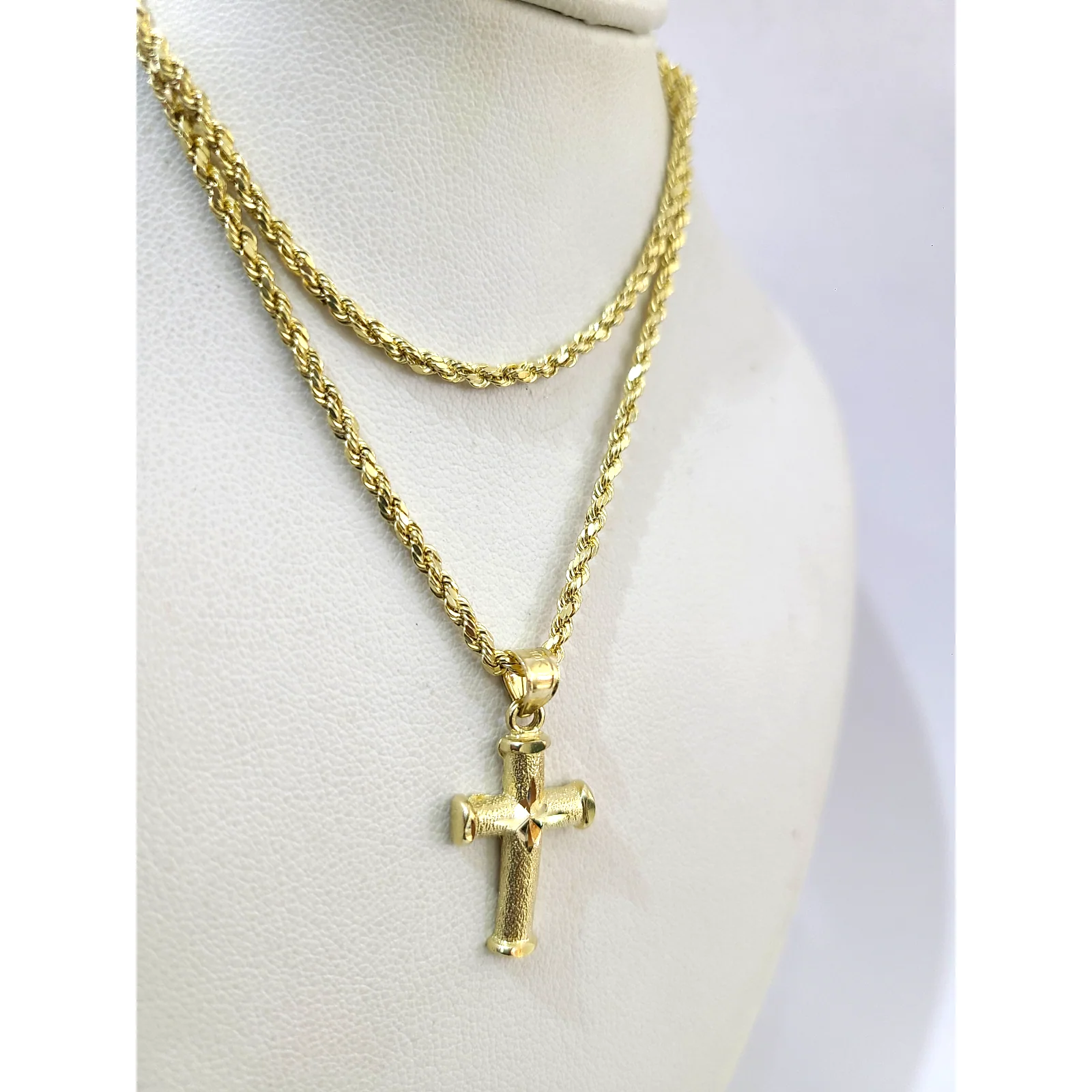 Real Gold 10k Rope Chain Cross Charm Necklace Pendant Set 2mm 16"-26" Gold - Image 7